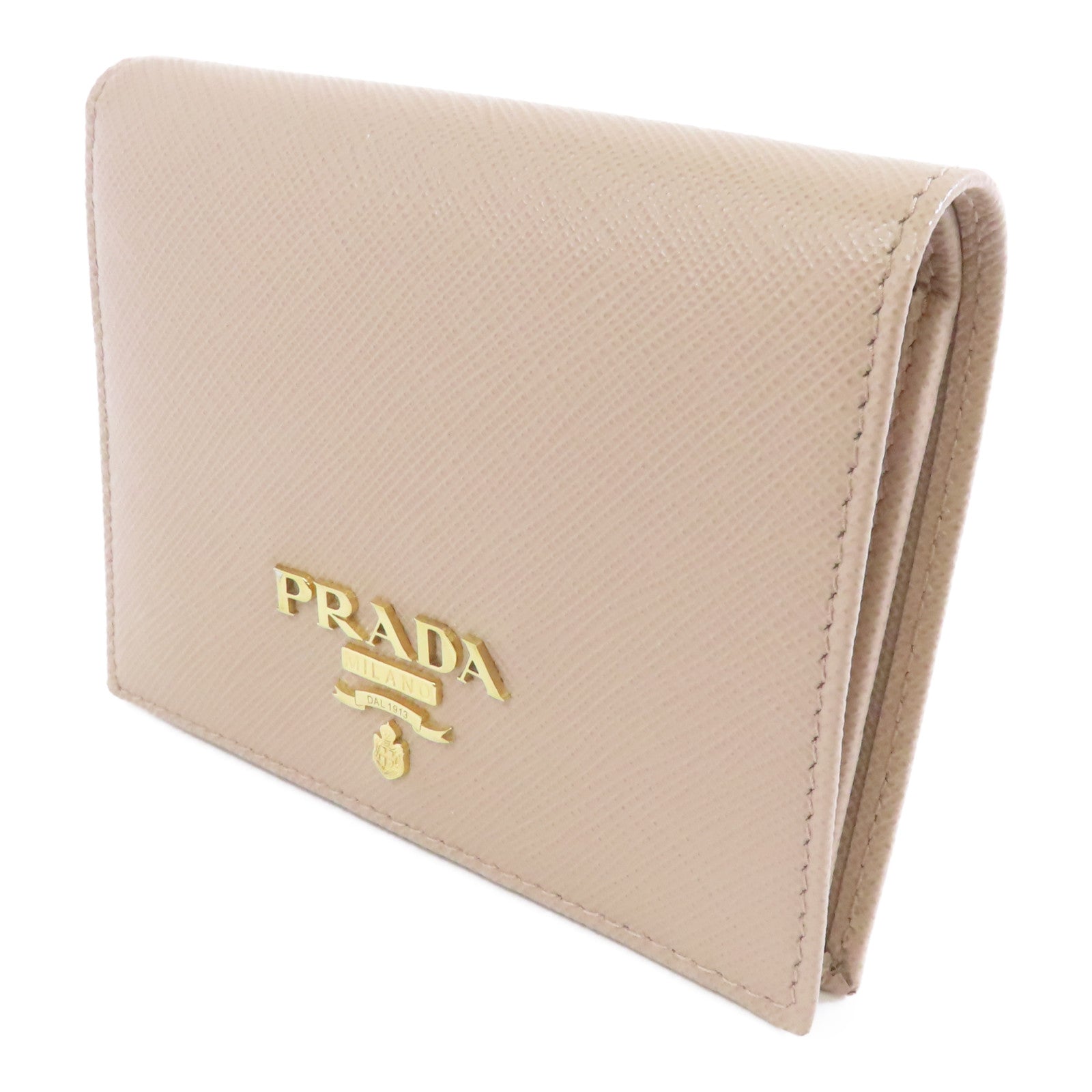 PRADA 牛皮皮革Wallet金扣錢包米色
