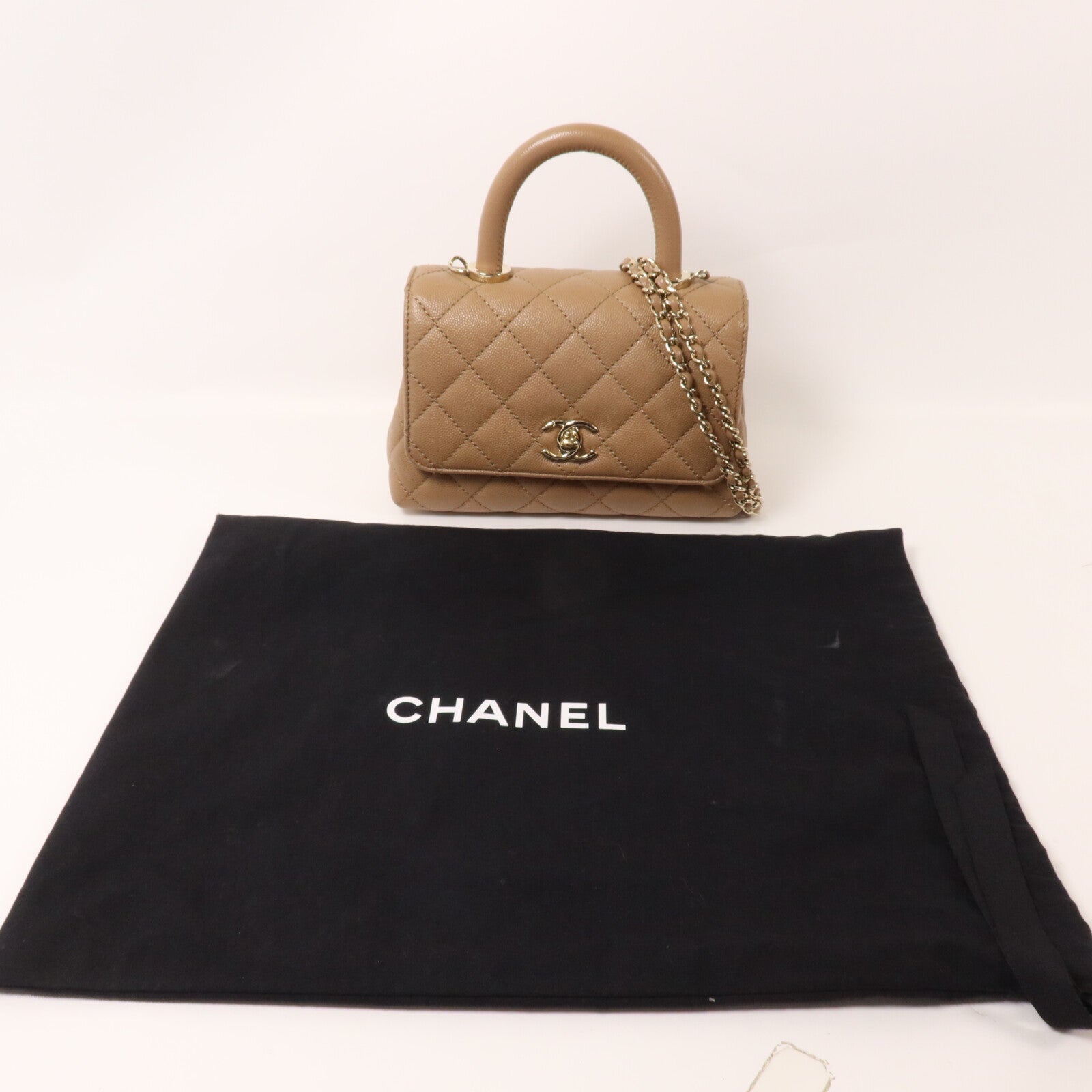 CHANEL 牛皮皮革Mini Coco Handle鏈帶手挽肩背兩用袋