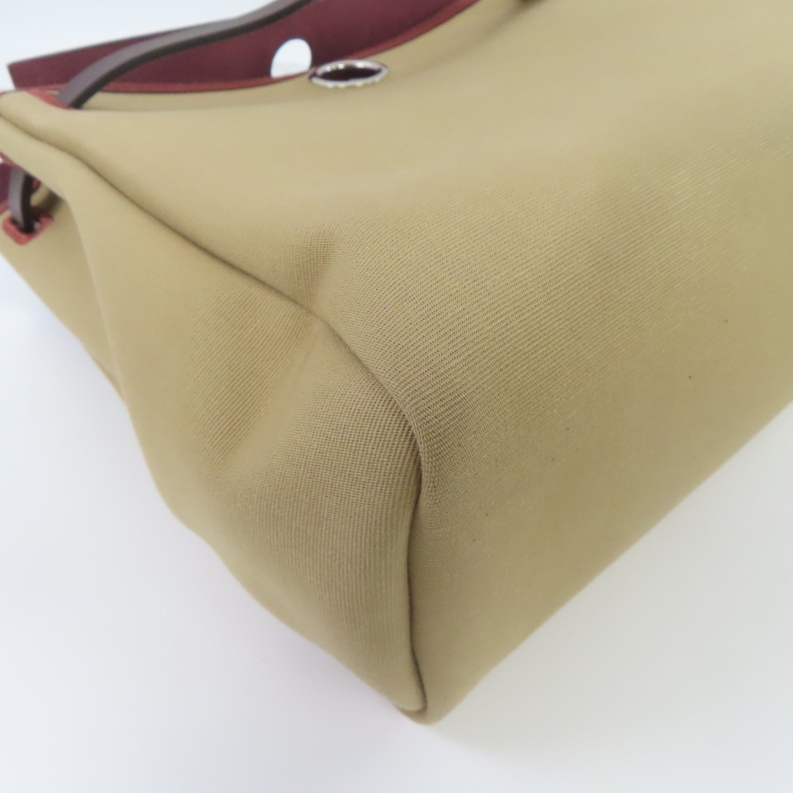 HERMES 帆布Herbag PM銀扣手挽肩背兩用袋風衣卡其色
