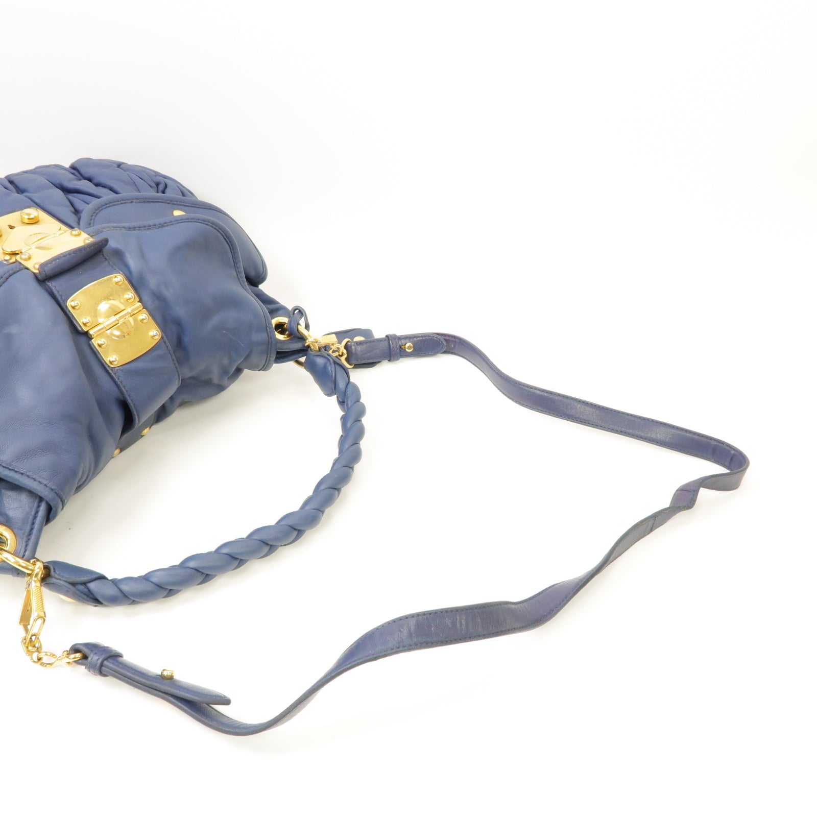 Miu Miu 【激減優惠】皮革2way Shoulder Bag金扣手挽肩背兩用袋藍色