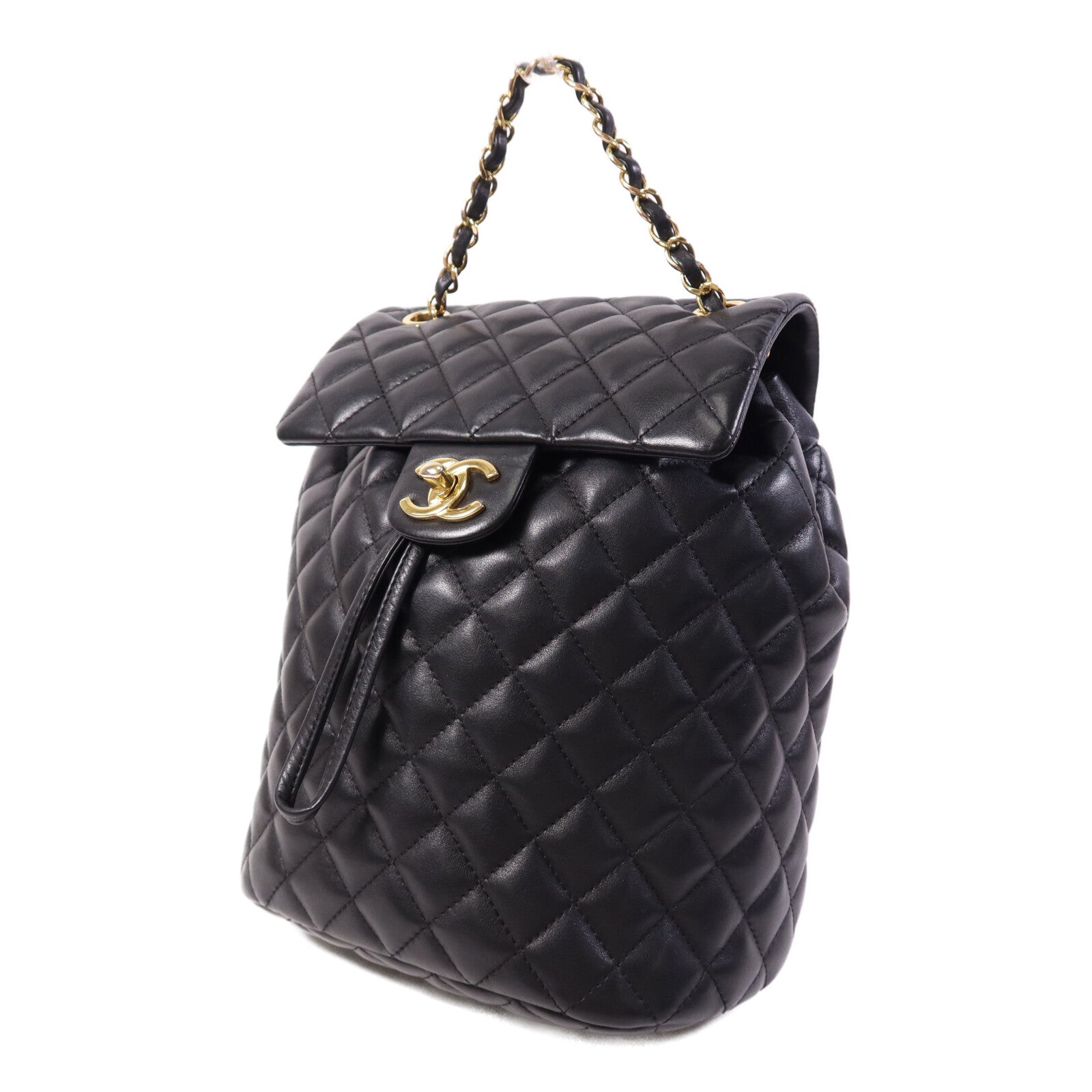 CHANEL 羊皮皮革Backpack金扣鏈帶背包