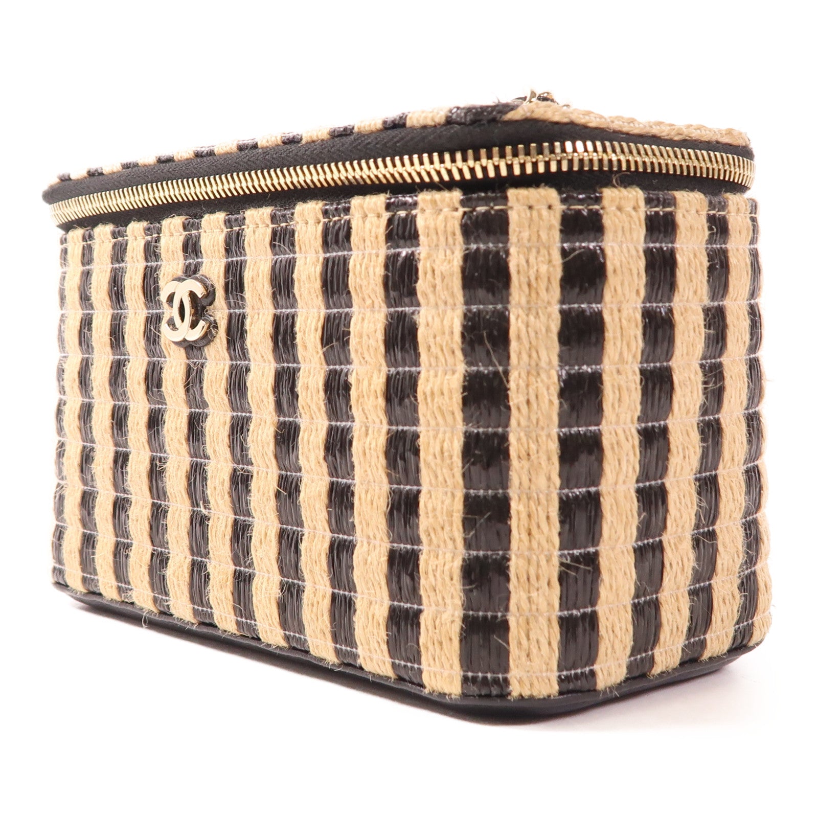 CHANEL Raffia Vanity Case金扣鏈帶肩背袋