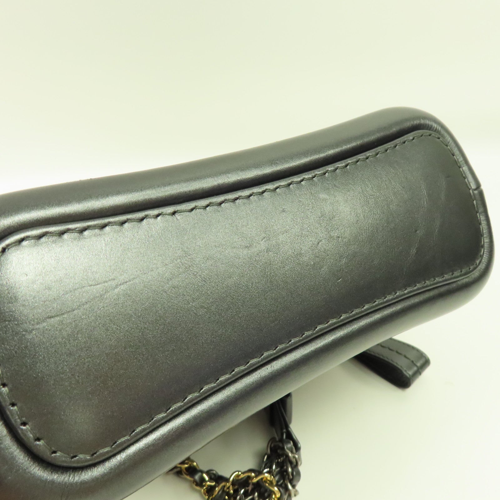 CHANEL 斜紋牛皮皮革Gabrielle Bag金/銀扣鏈帶肩背袋灰色
