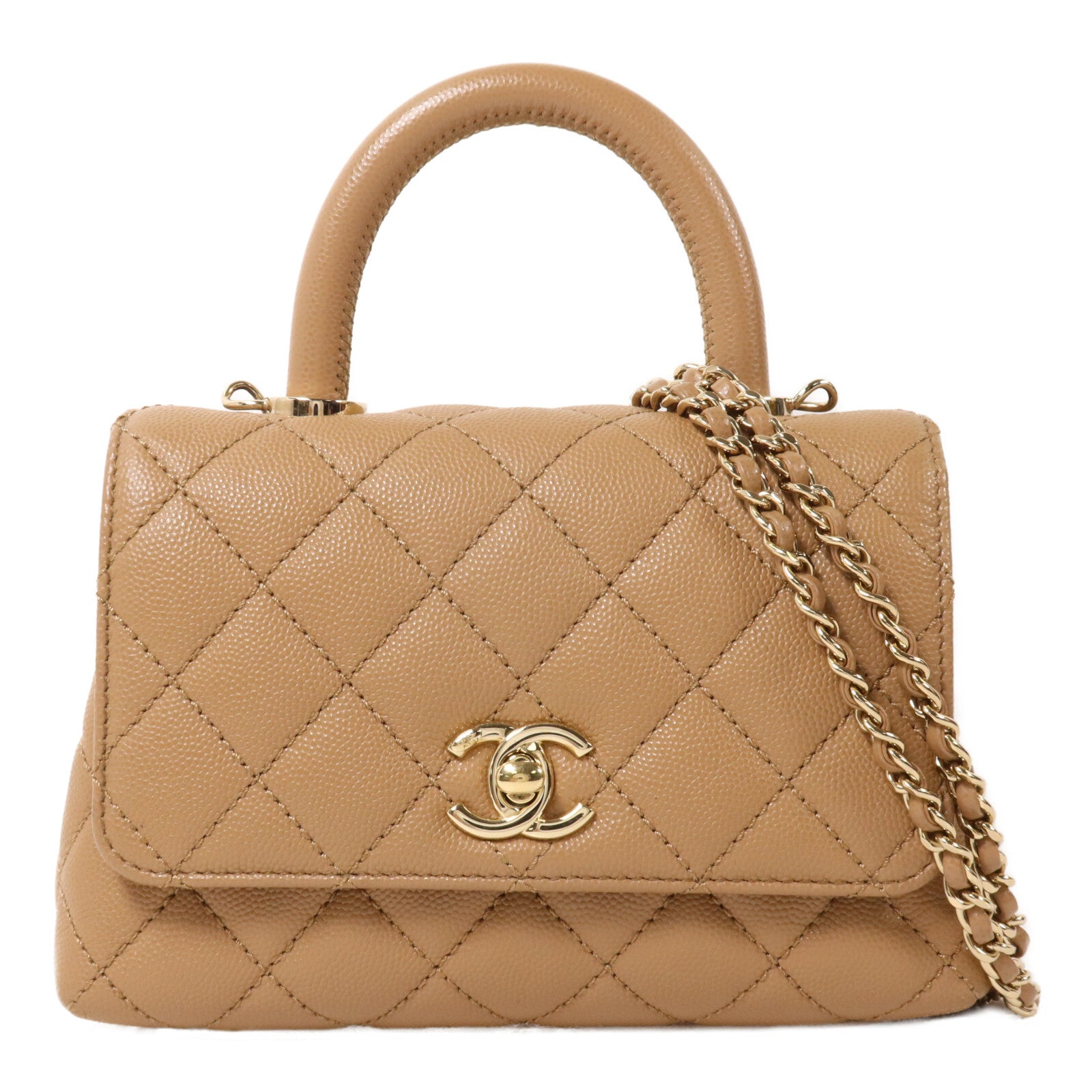 CHANEL 牛皮皮革Mini Coco Handle鏈帶手挽肩背兩用袋