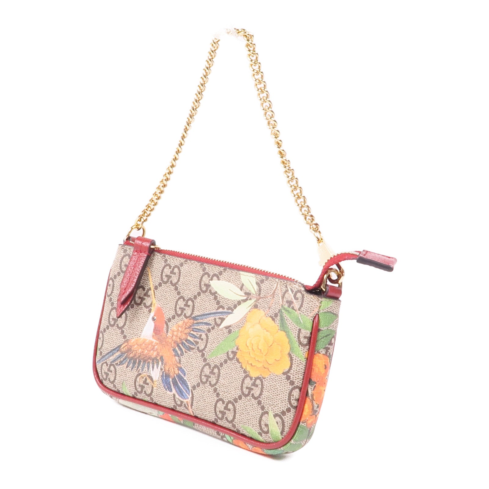 GUCCI 塗層帆布GG Supreme Mini Chain Bag金扣鏈帶手挽袋