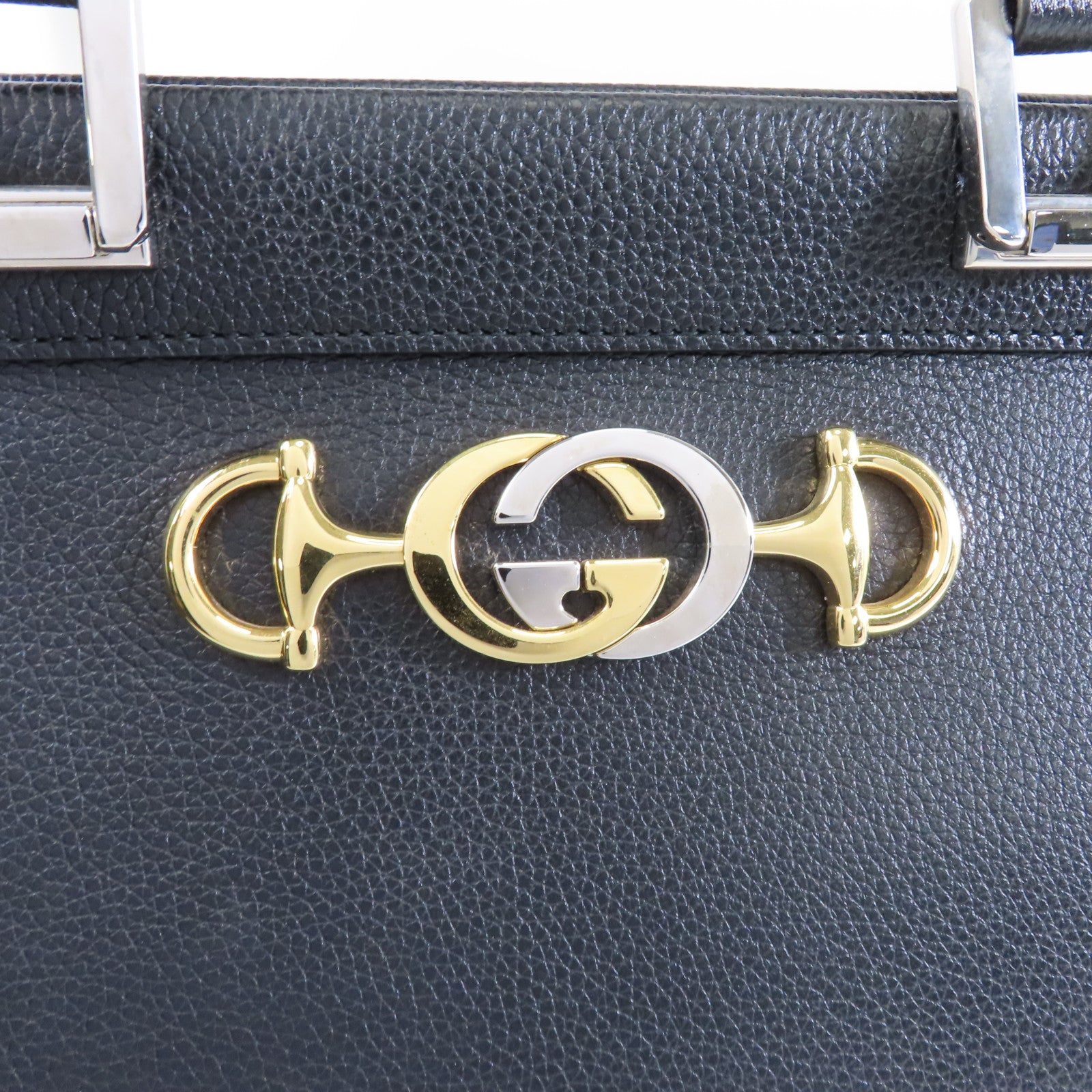 GUCCI 牛皮皮革Zumi銀扣手挽肩背兩用袋黑色