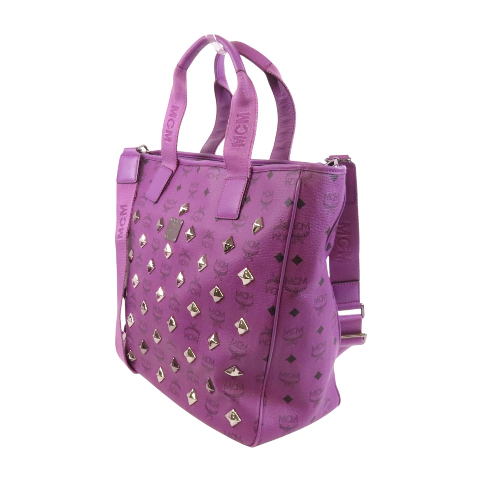 MCM 塗層帆布Tote Bag銀扣手挽肩背兩用袋