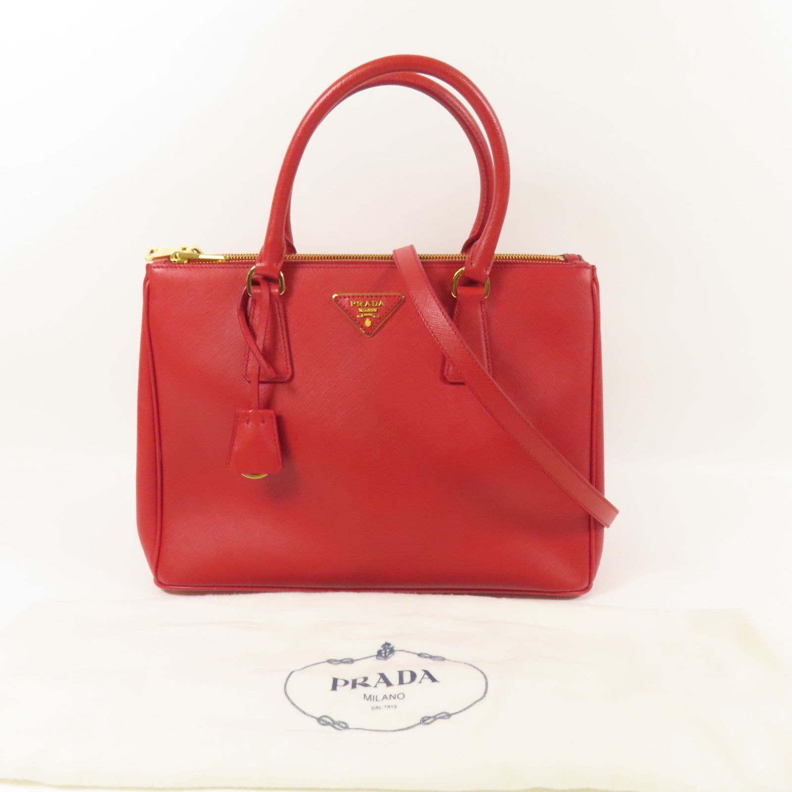 PRADA Saffiano皮革Shoulder Bag金扣手挽肩背兩用袋