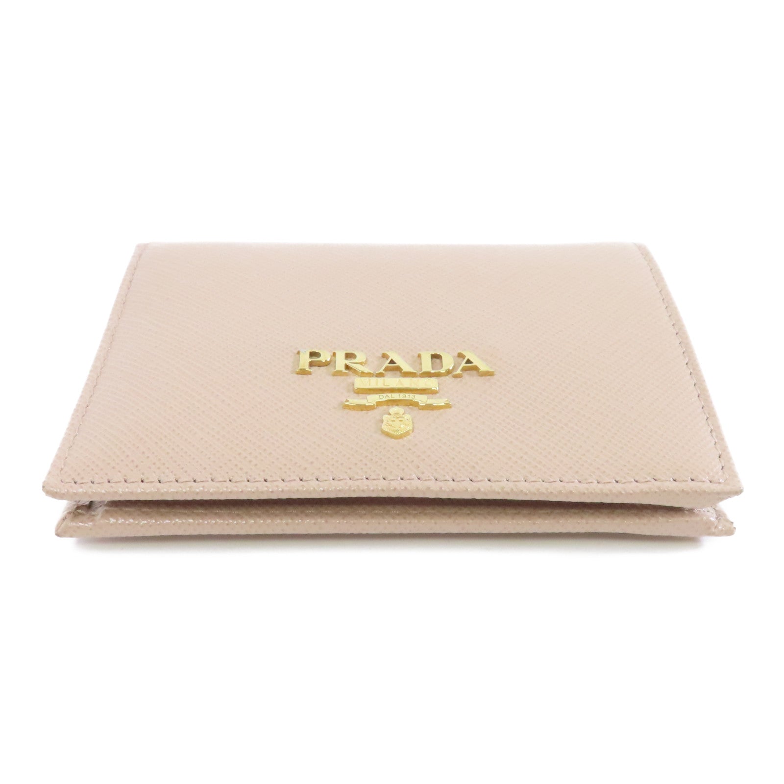 PRADA 牛皮皮革Wallet金扣錢包米色