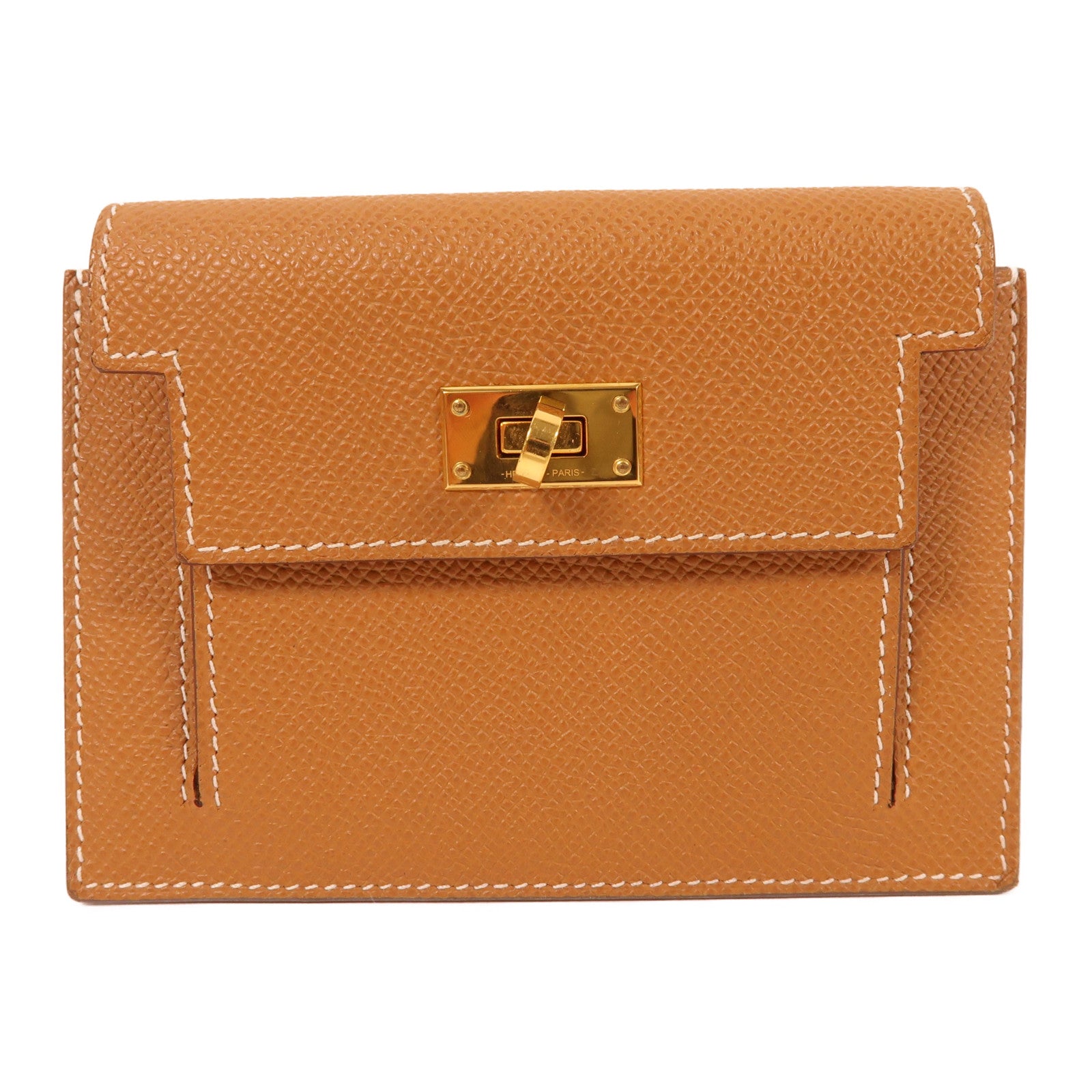 HERMES Epsom皮革Kelly Pocket Wallet金扣零錢包37 Gold