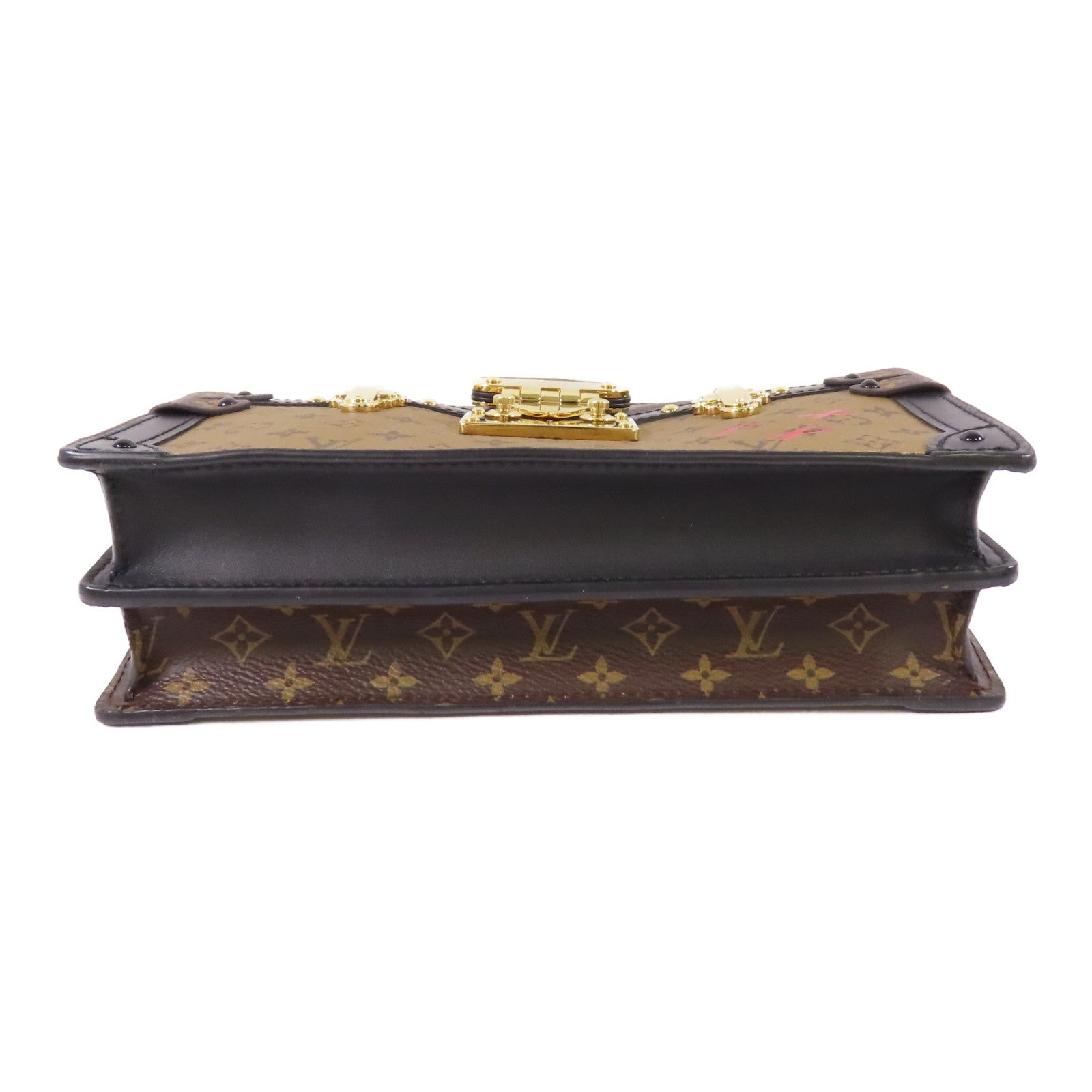 LOUIS VUITTON Monogram Reverse Trunk Clutch金扣肩背袋棕色