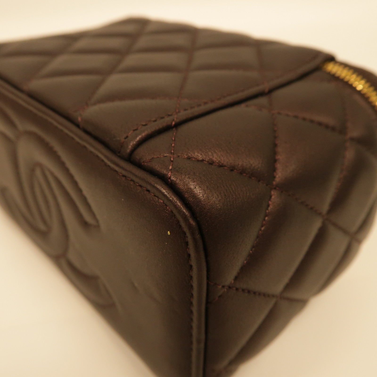 CHANEL 菱格羊皮皮革Top Handle Vanity金扣手挽肩背兩用袋紫色