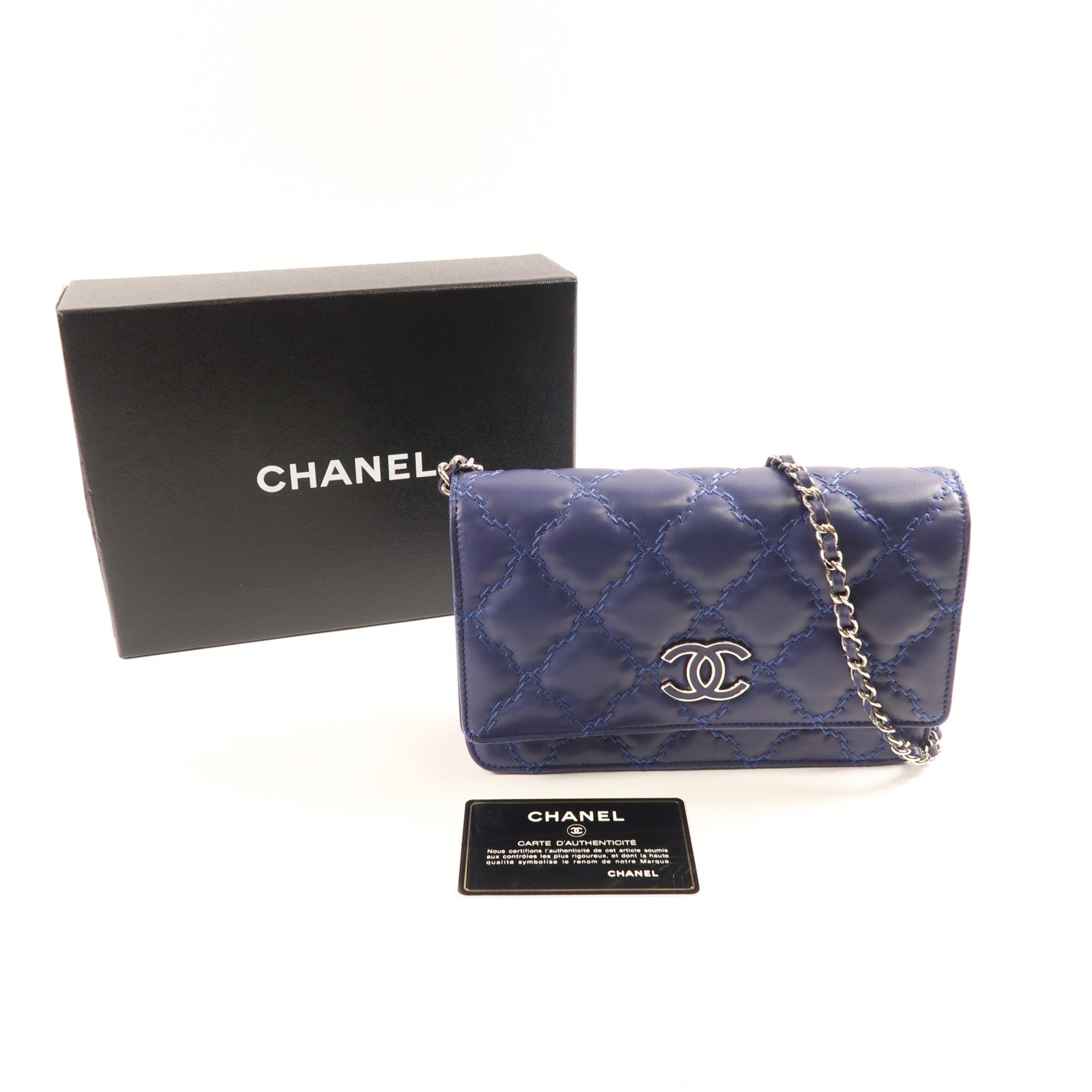 CHANEL CC SHW WOC Wallet On Chain Shoulder Bag Calfskin Leather Blue