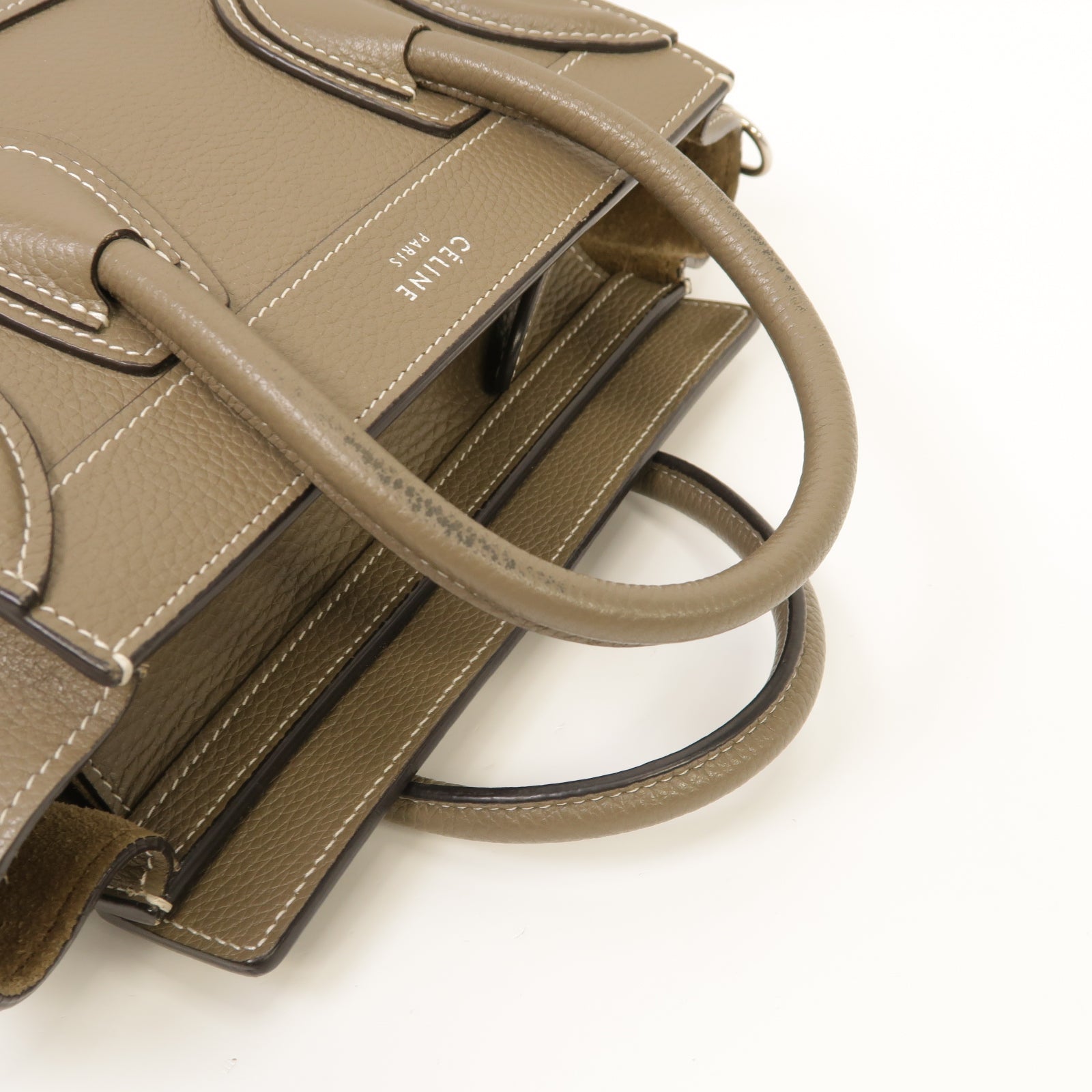 CELINE 【激減優惠】牛皮皮革Nano Luggage銀扣手挽肩背兩用袋米灰色