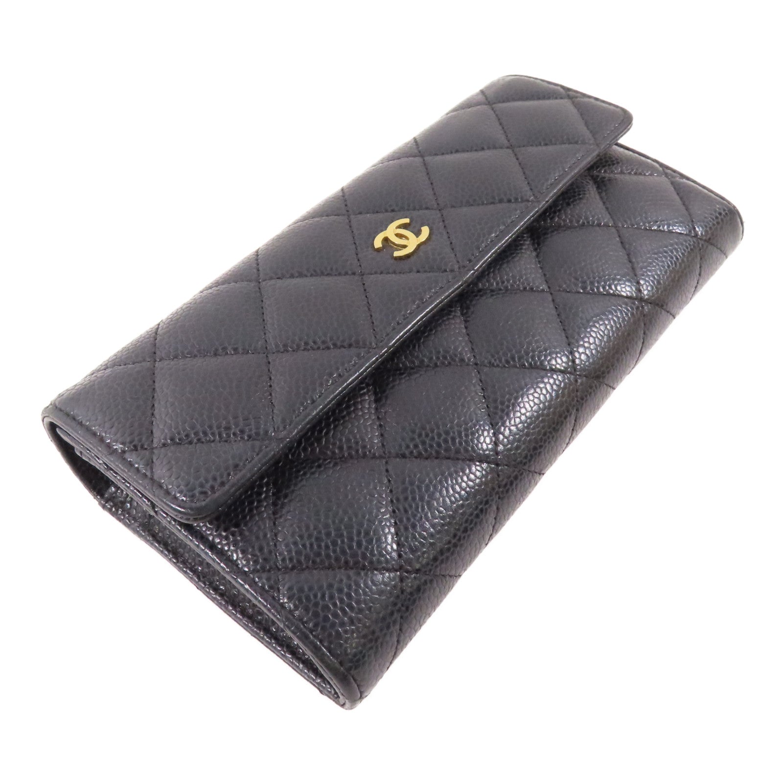 CHANEL 牛皮皮革Long Wallet金扣長錢包