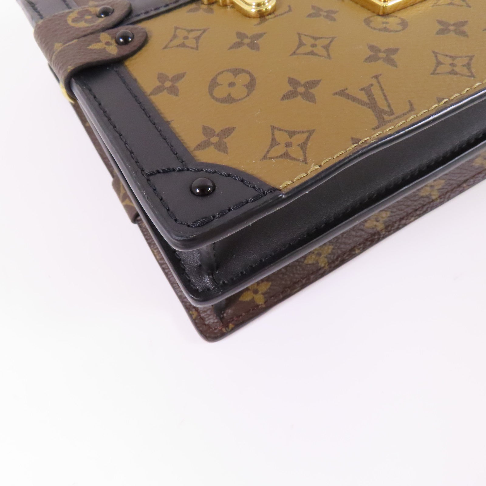 LOUIS VUITTON Monogram Reverse Trunk Clutch金扣肩背袋棕色