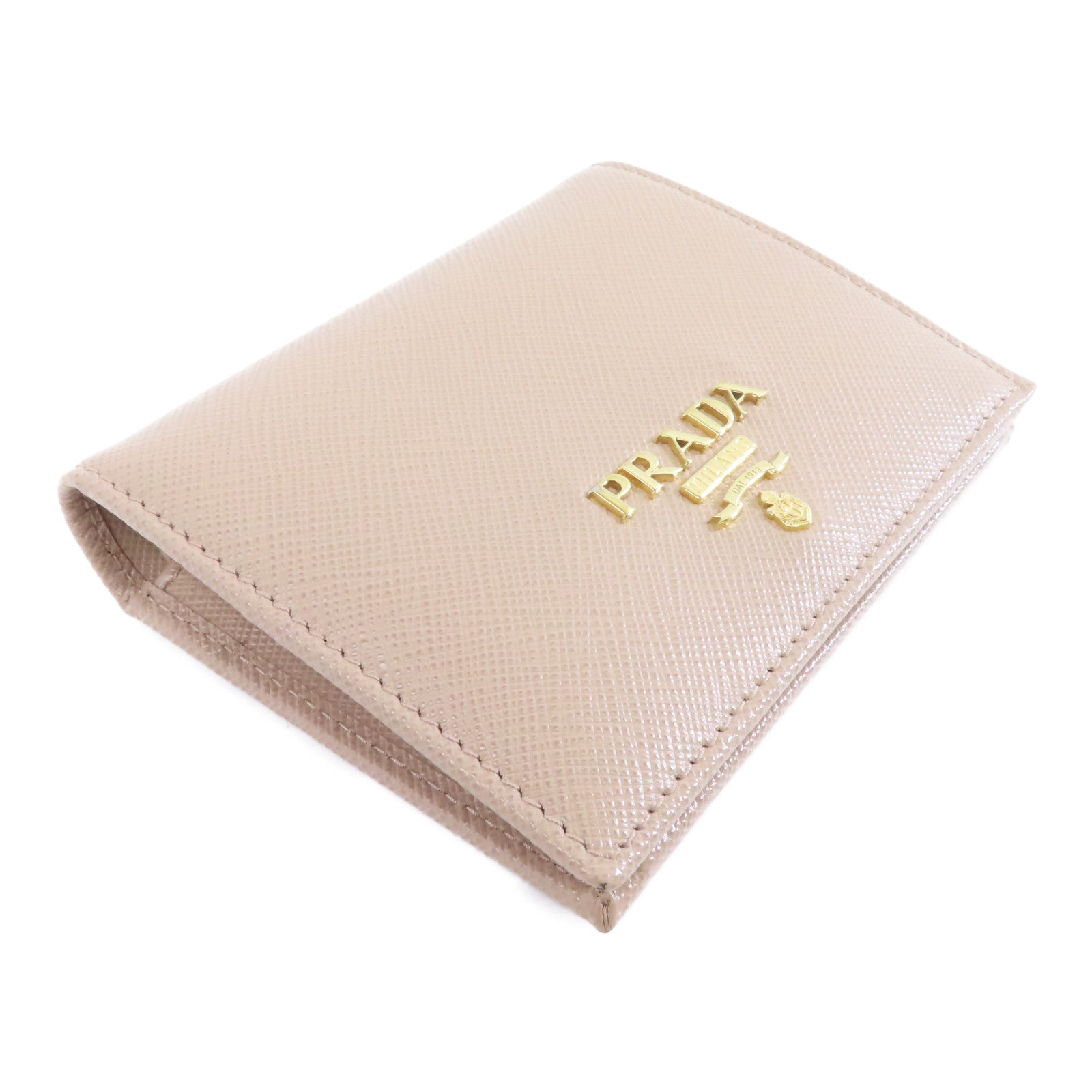 PRADA 牛皮皮革Wallet金扣錢包米色