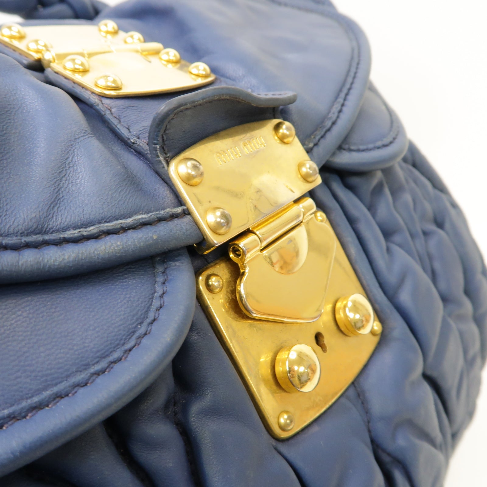 Miu Miu 【激減優惠】皮革2way Shoulder Bag金扣手挽肩背兩用袋藍色