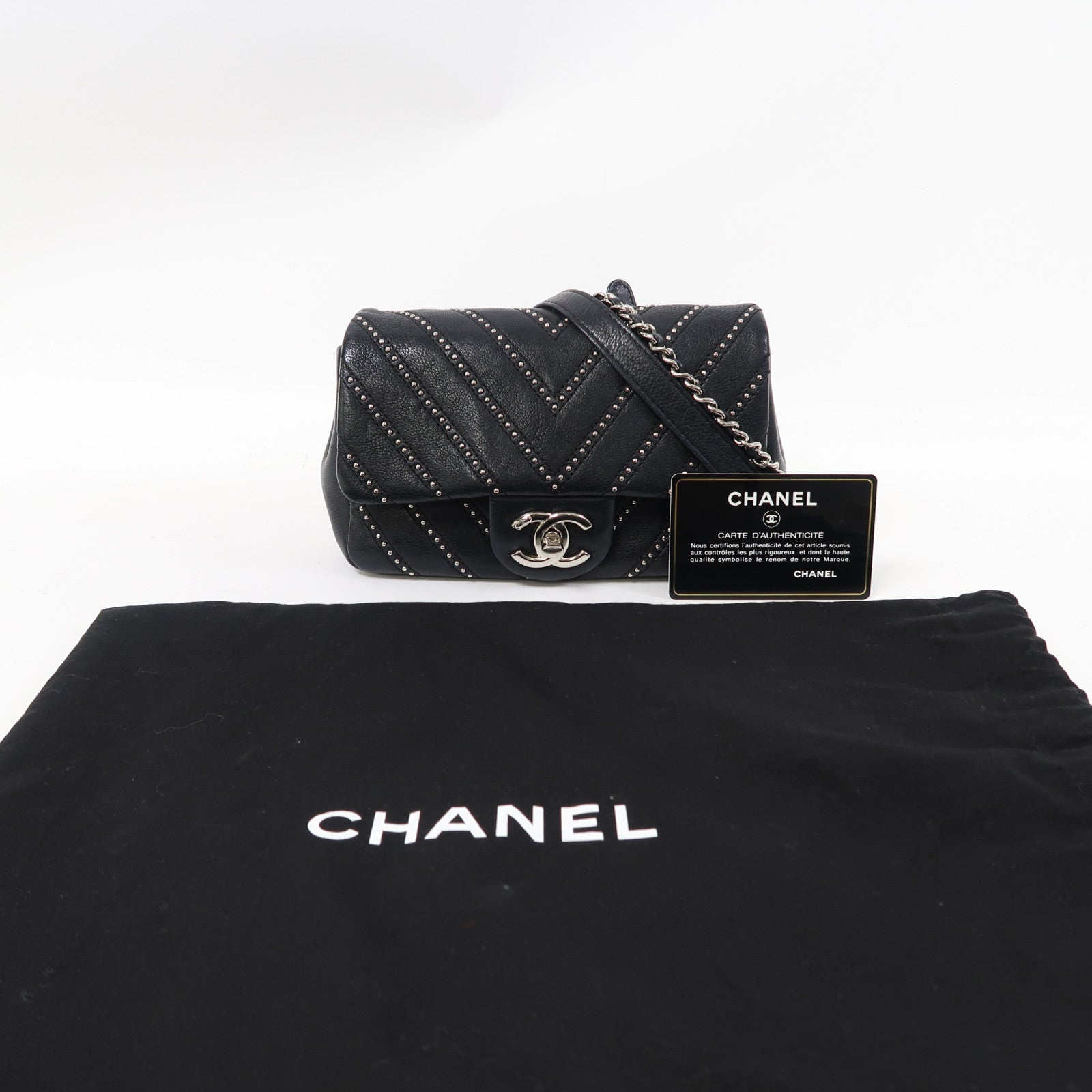 CHANEL 【激減優惠】斜紋羊皮皮革Chain Shoulder Bag銀扣鏈帶肩背袋黑色