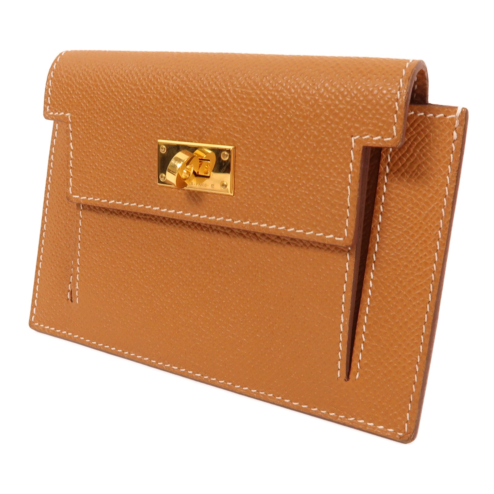 HERMES Epsom皮革Kelly Pocket Wallet金扣零錢包37 Gold