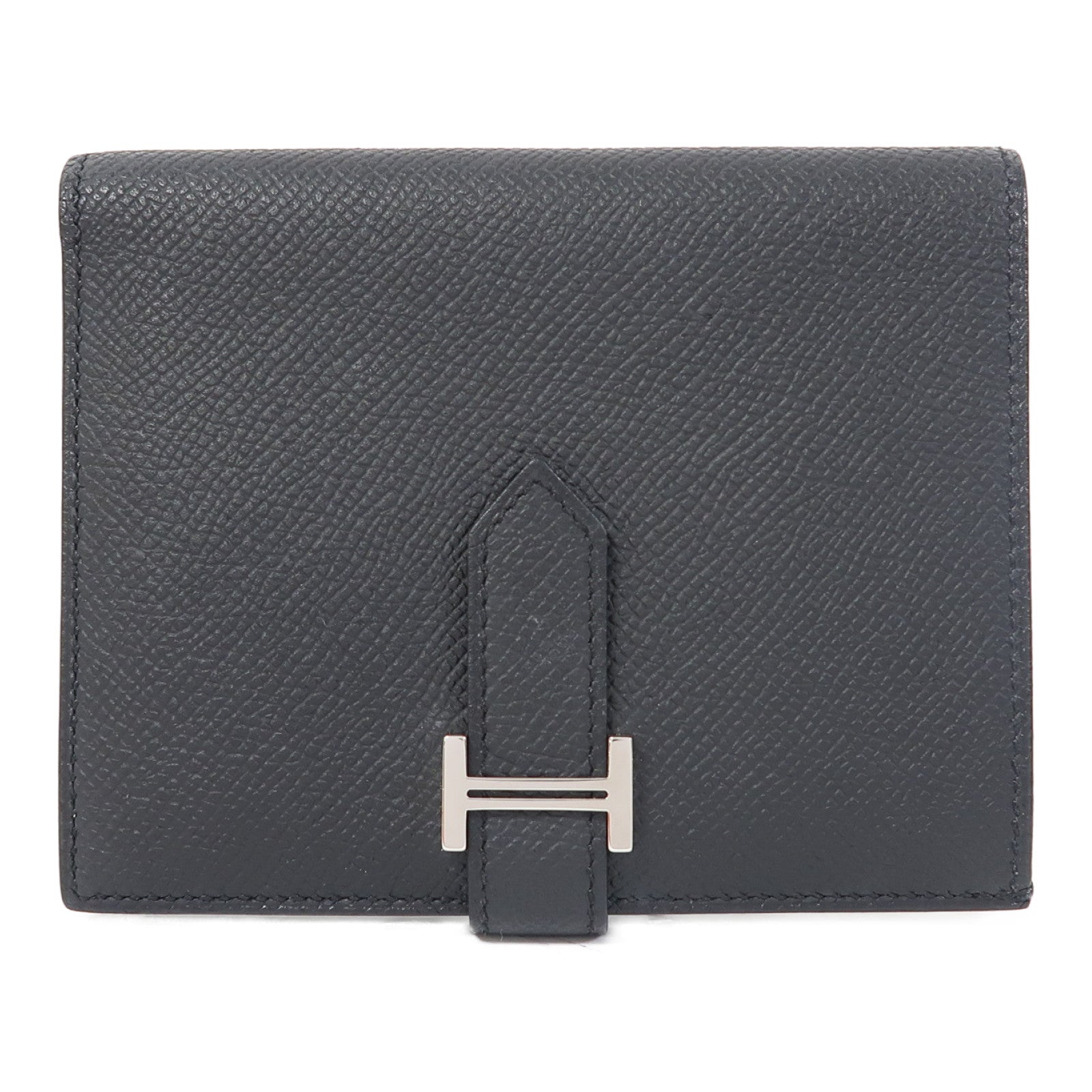 HERMES Epsom皮革Bearn Compact Wallet銀扣錢包黑色
