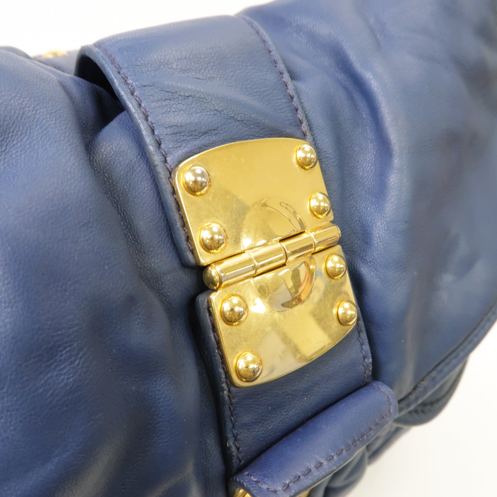 Miu Miu 【激減優惠】皮革2way Shoulder Bag金扣手挽肩背兩用袋藍色