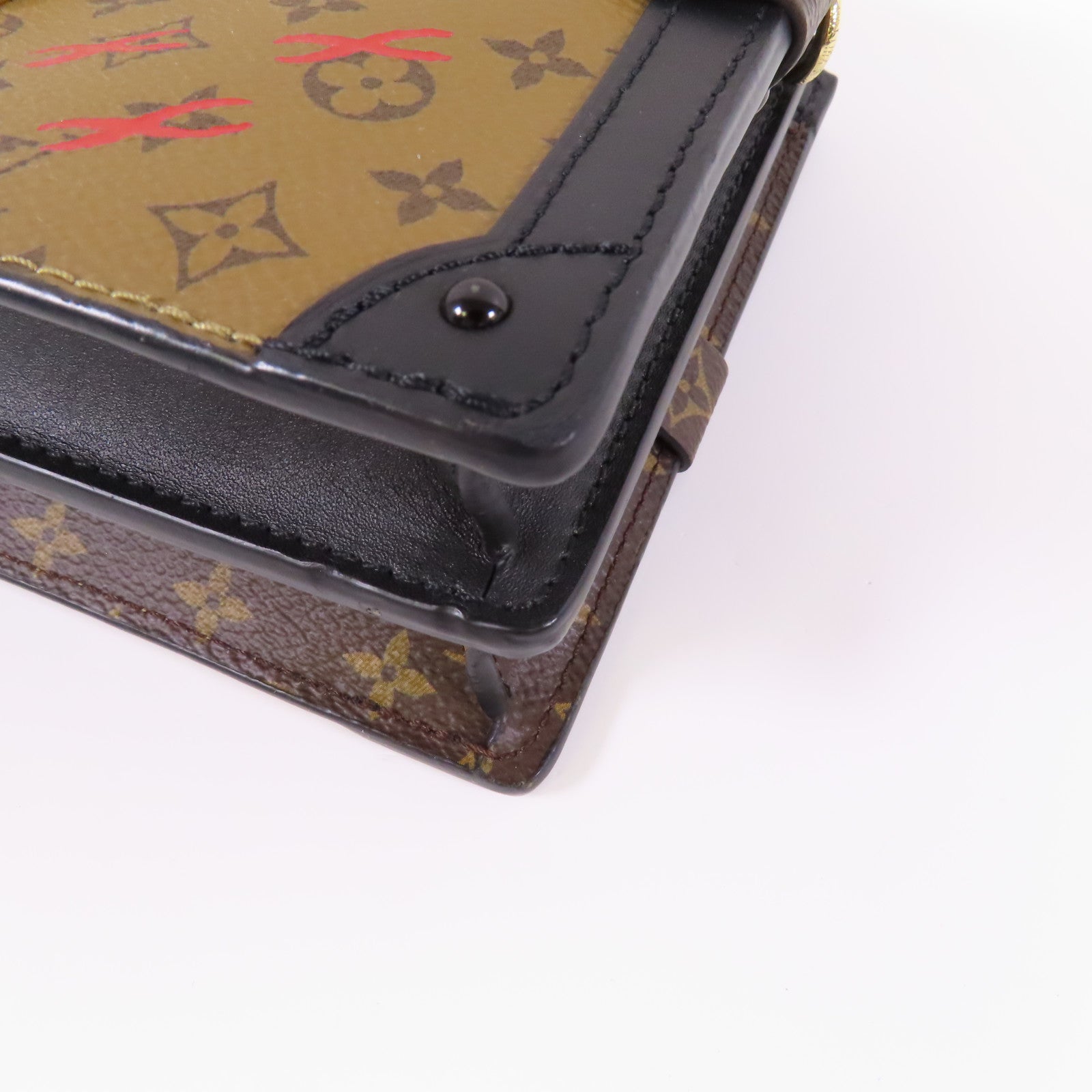 LOUIS VUITTON Monogram Reverse Trunk Clutch金扣肩背袋棕色
