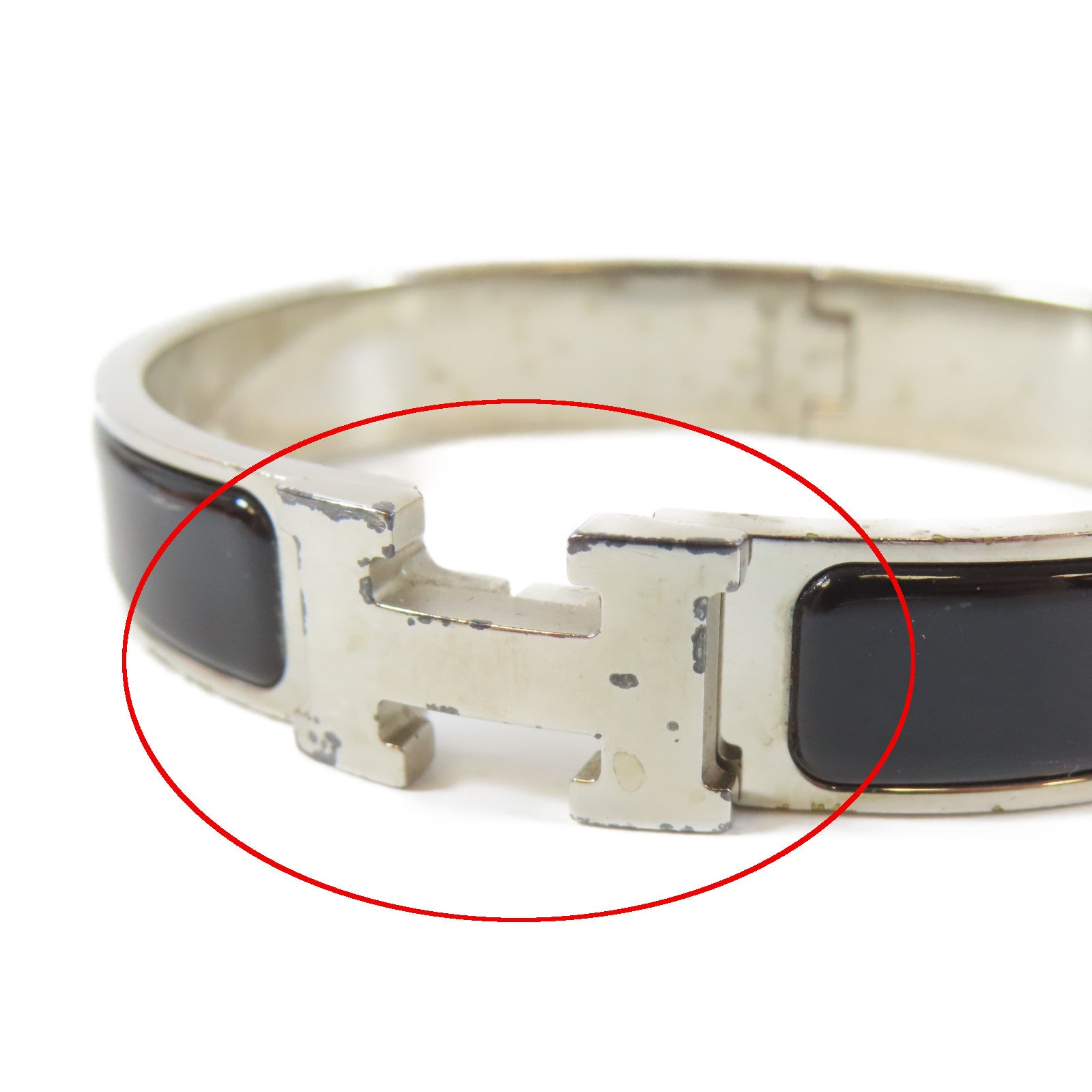 HERMES 金屬Clic H Bracelet手鐲黑色#17cm