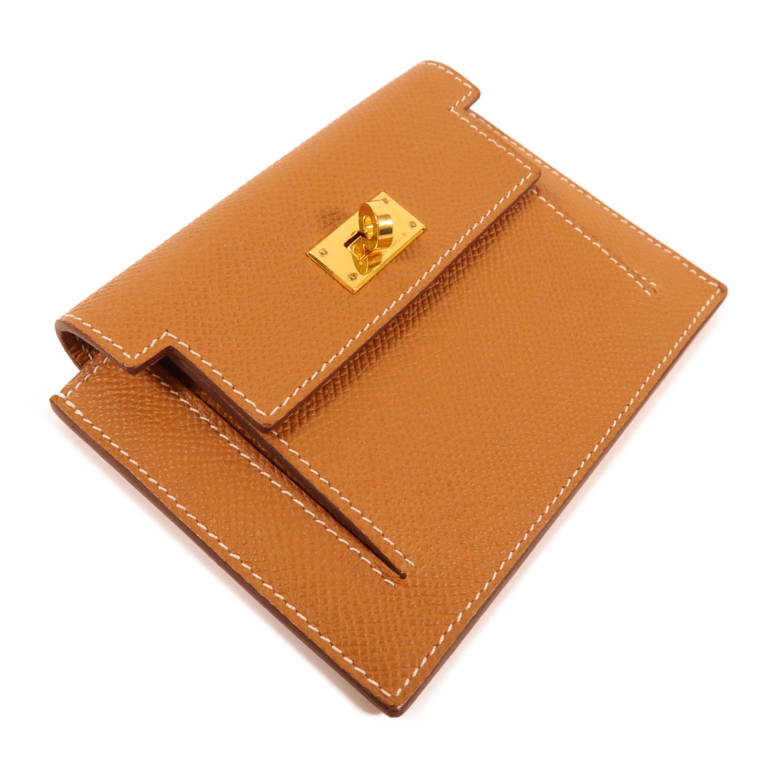 HERMES Epsom皮革Kelly Pocket Wallet金扣零錢包37 Gold