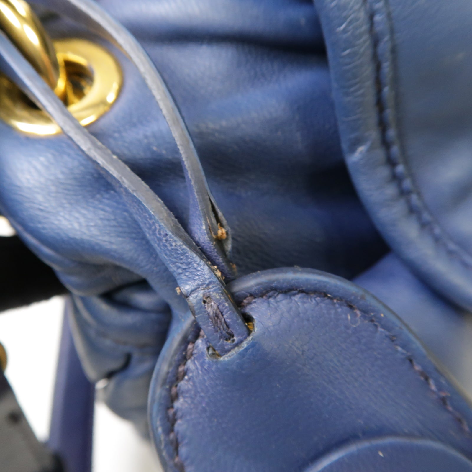 Miu Miu 【激減優惠】皮革2way Shoulder Bag金扣手挽肩背兩用袋藍色