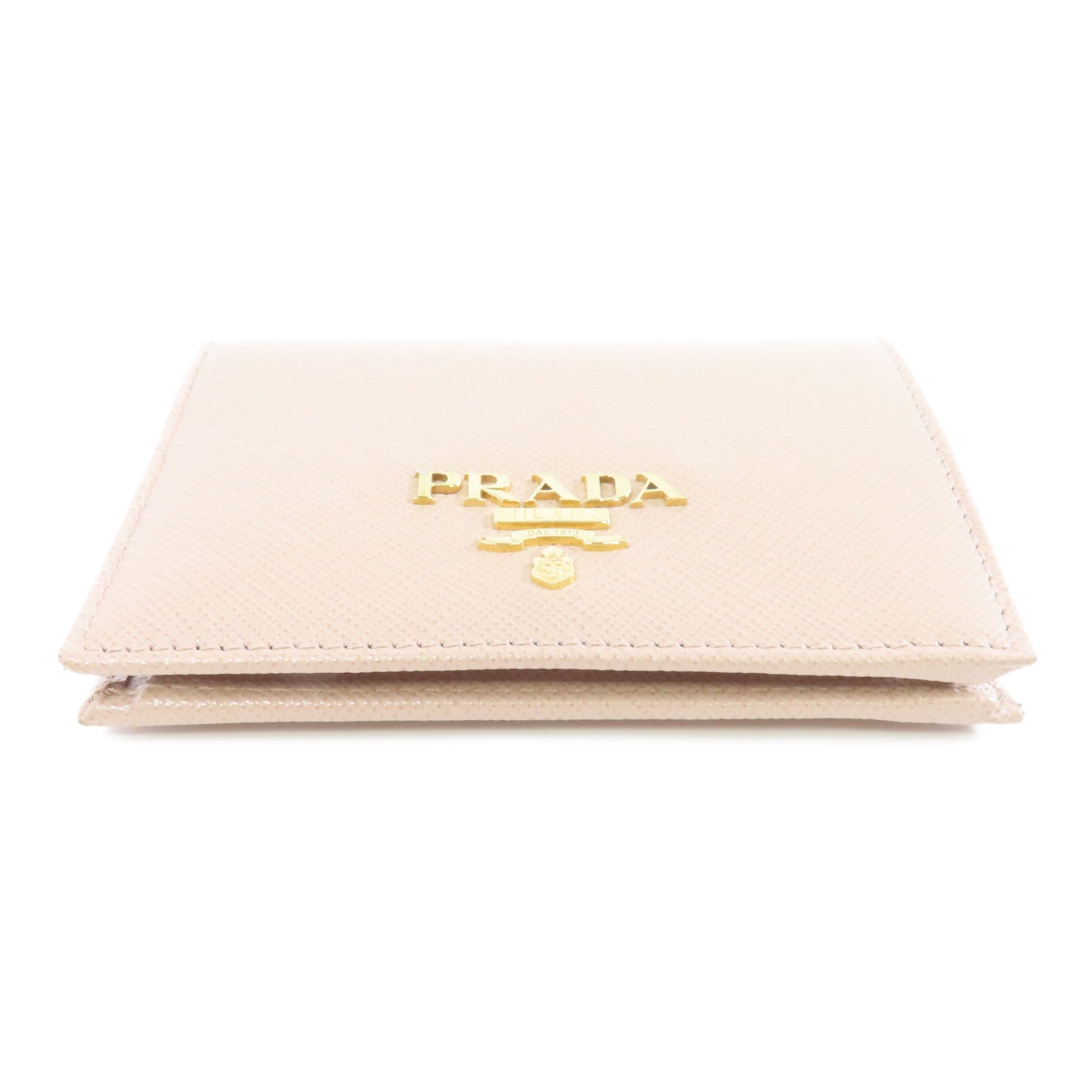 PRADA 牛皮皮革Wallet金扣錢包米色