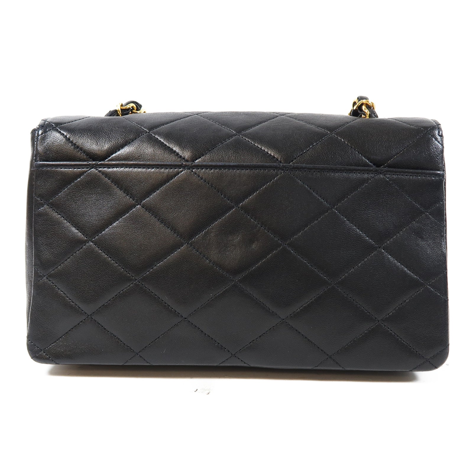 CHANEL 菱格羊皮皮革Vintage Chain Shoulder金扣鏈帶肩背袋黑色