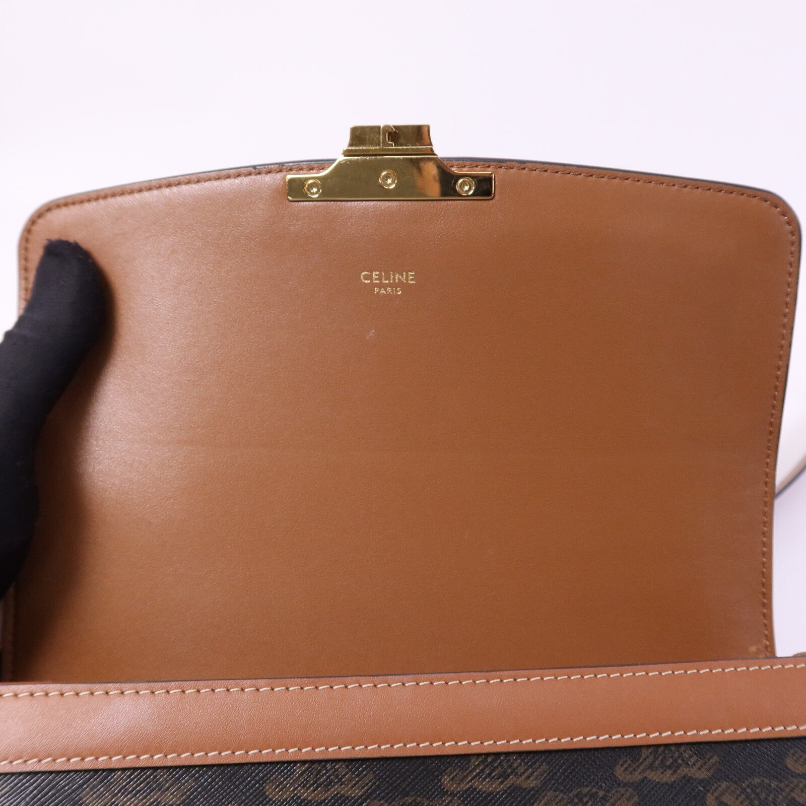 CELINE 塗層帆布Teen Triomphe Bag金扣肩背袋