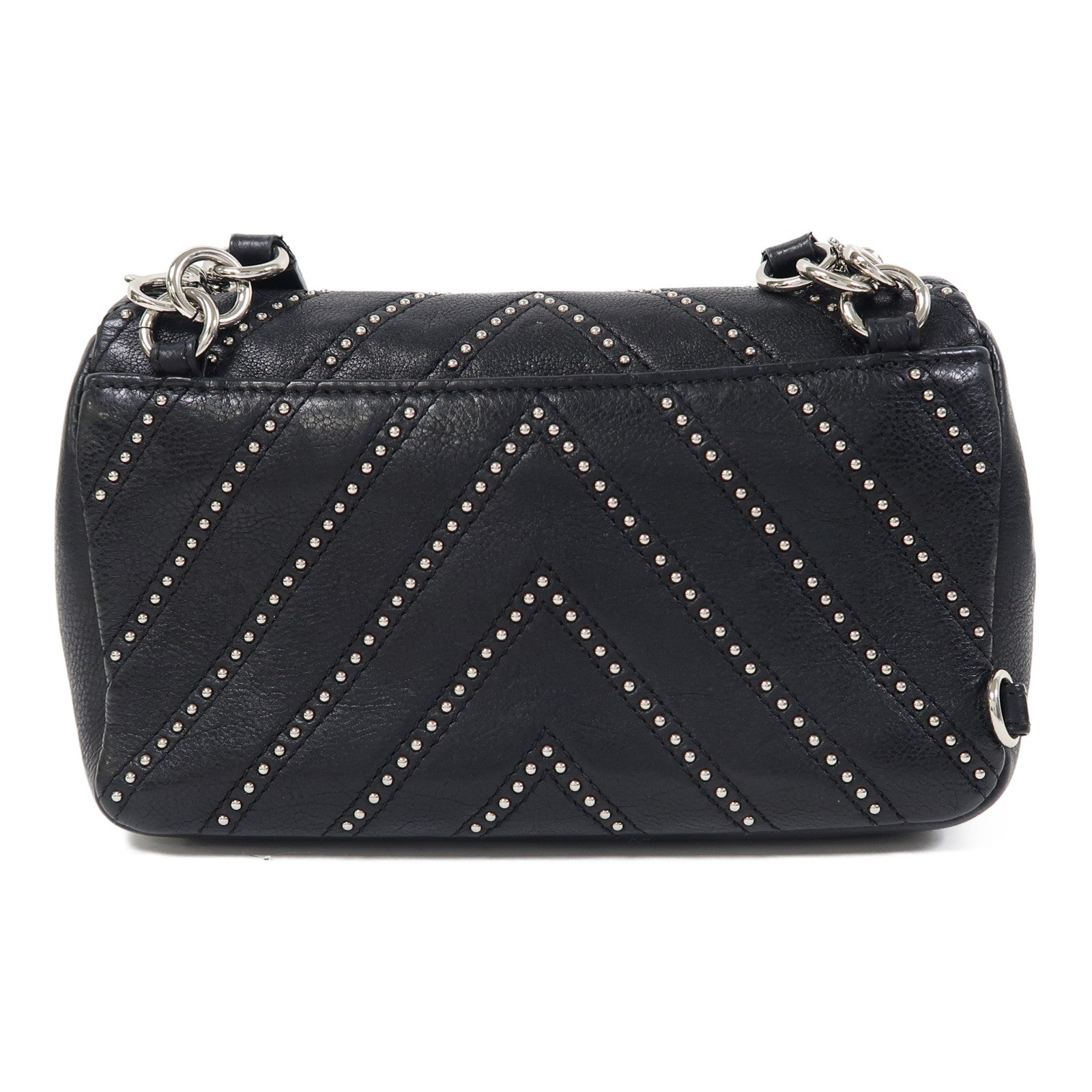 CHANEL 【激減優惠】斜紋羊皮皮革Chain Shoulder Bag銀扣鏈帶肩背袋黑色