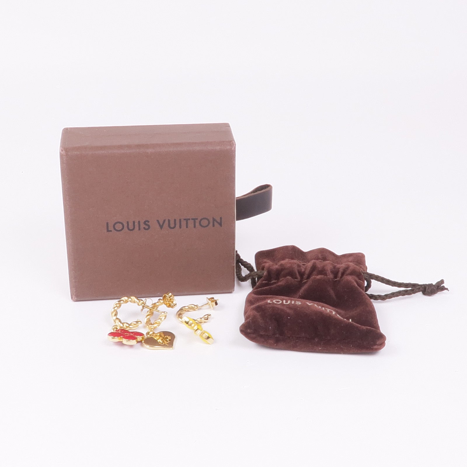 LOUIS VUITTON LV Sweet Monogram Earrings Metal Gold Red
