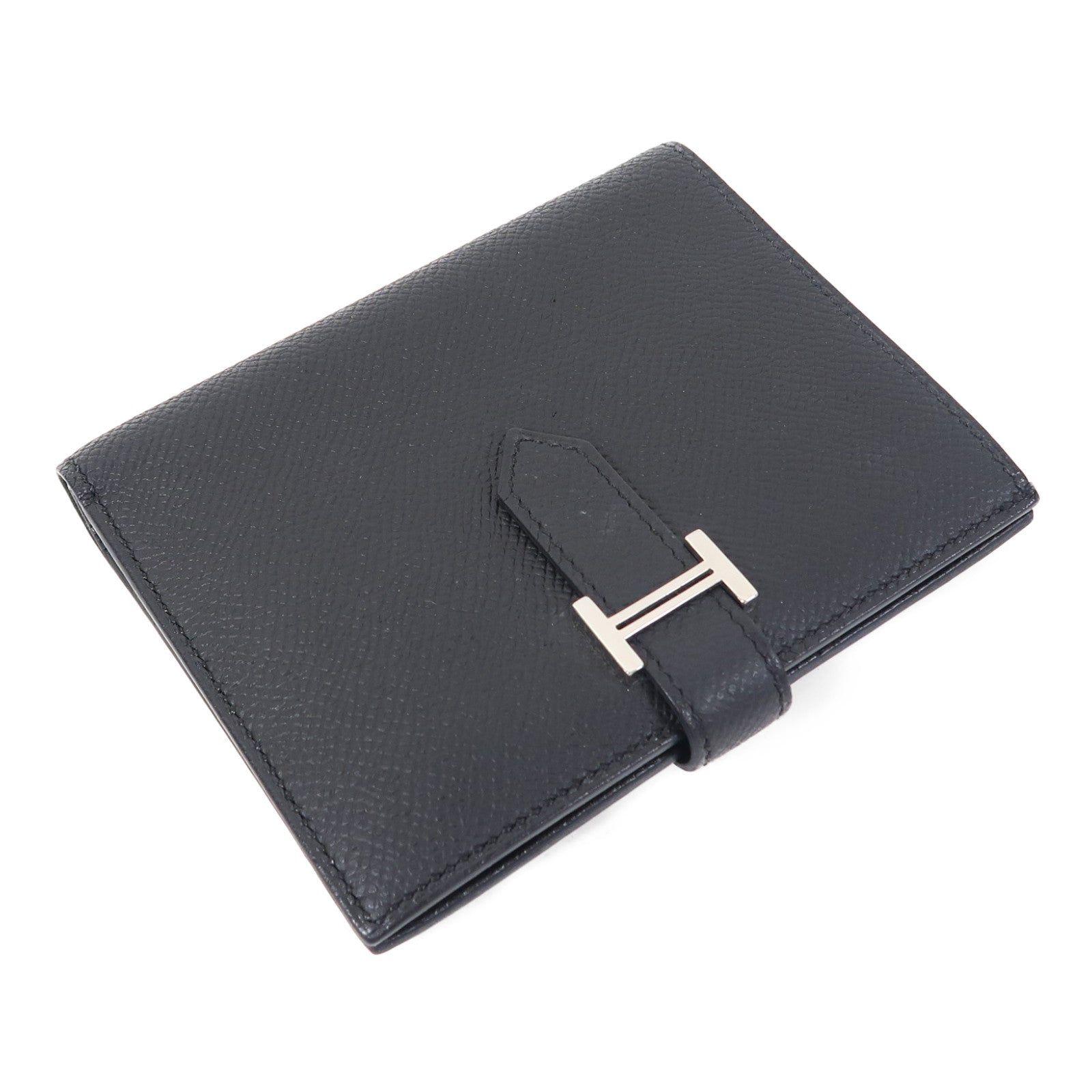 HERMES Epsom皮革Bearn Compact Wallet銀扣錢包黑色