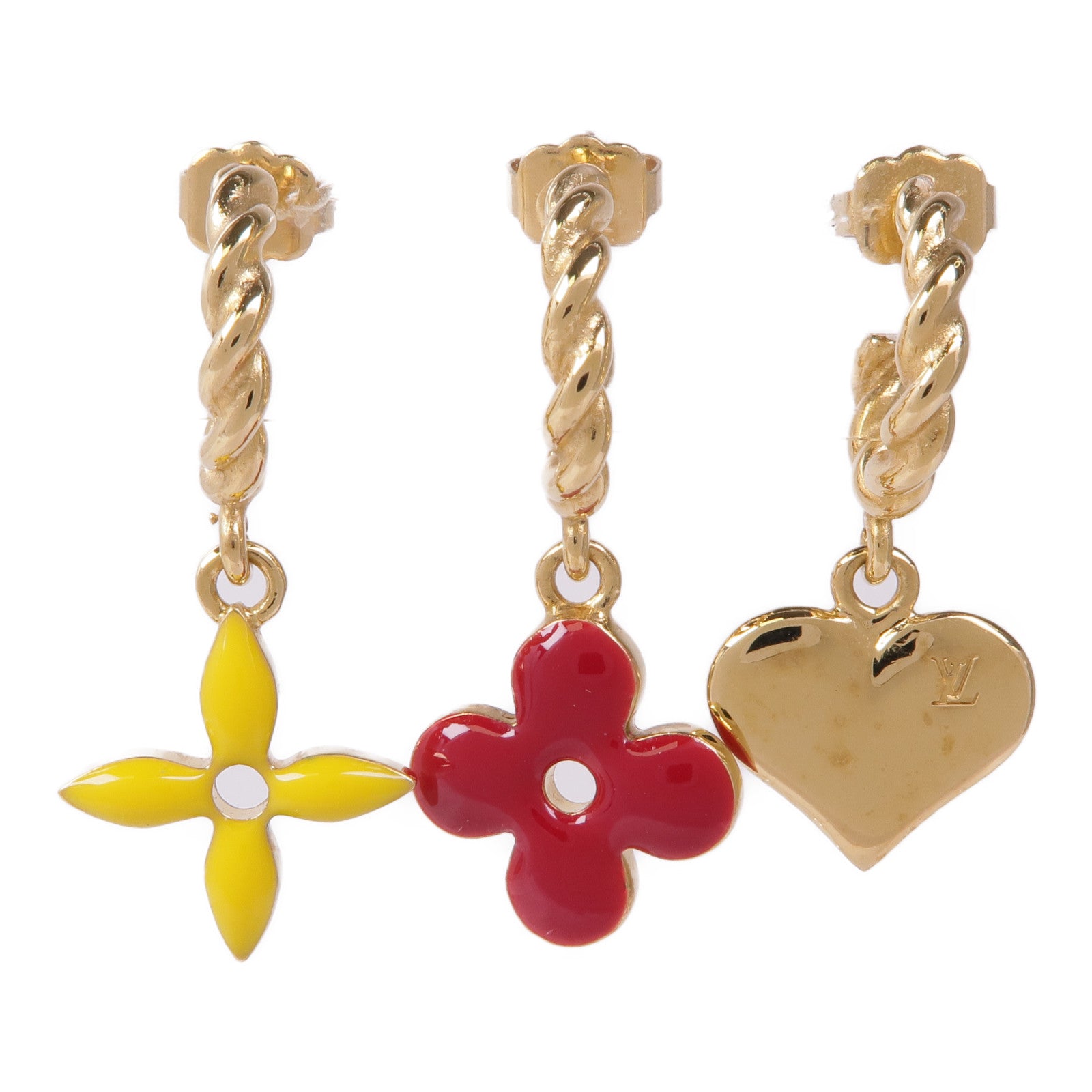 LOUIS VUITTON LV Sweet Monogram Earrings Metal Gold Red