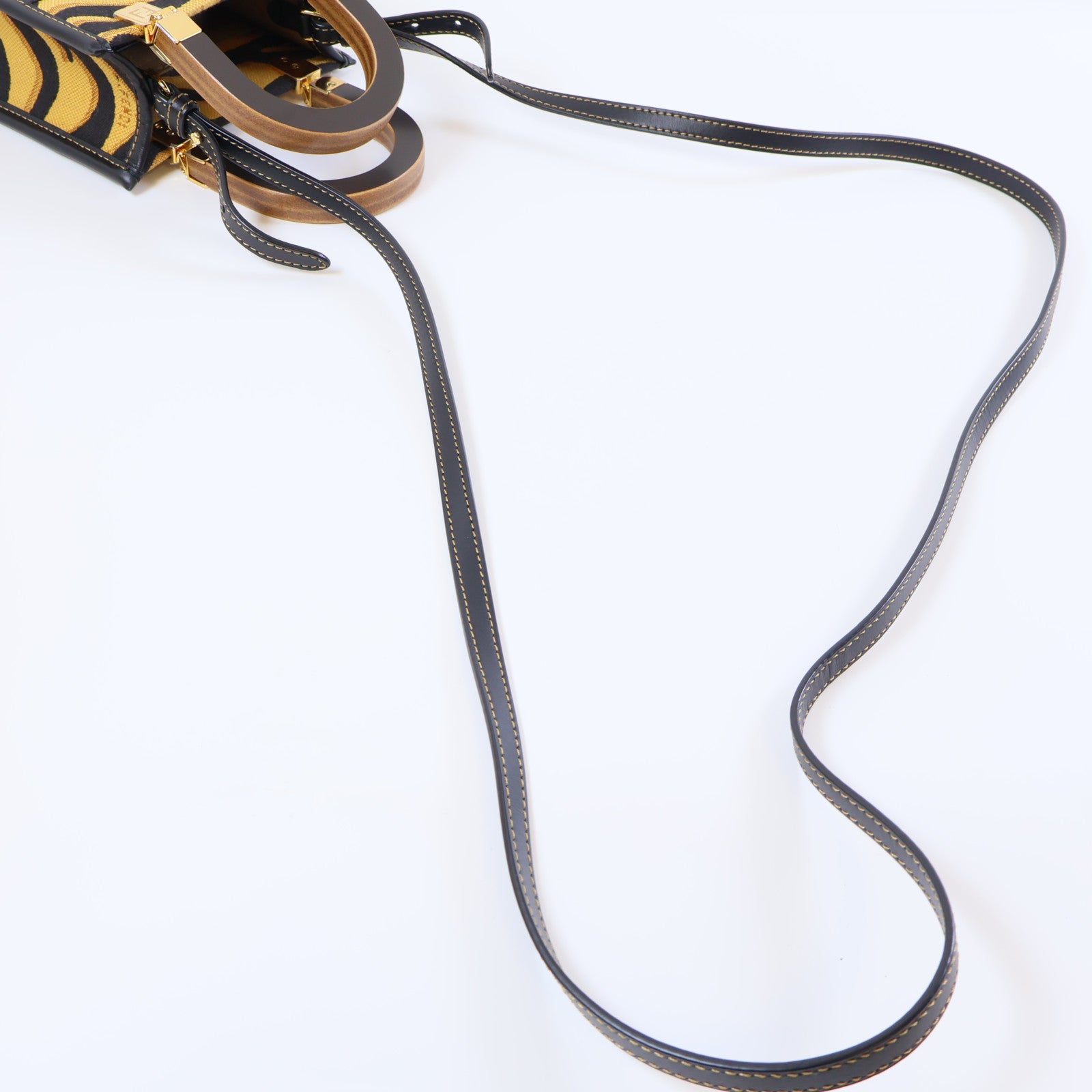 FENDI GHW Mini Sunshine Shopper 2 Way Bag 8BS051 Leather/Canvas Brown/Black