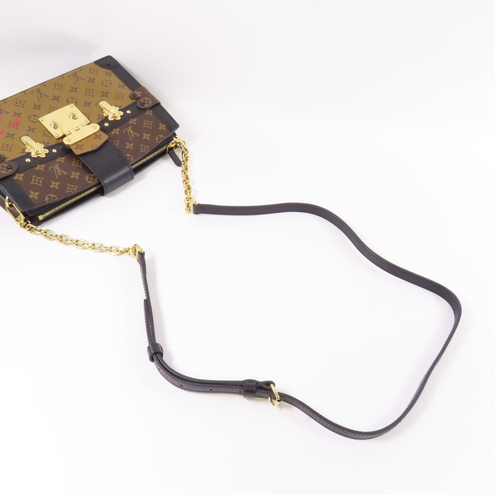LOUIS VUITTON Monogram Reverse Trunk Clutch金扣肩背袋棕色