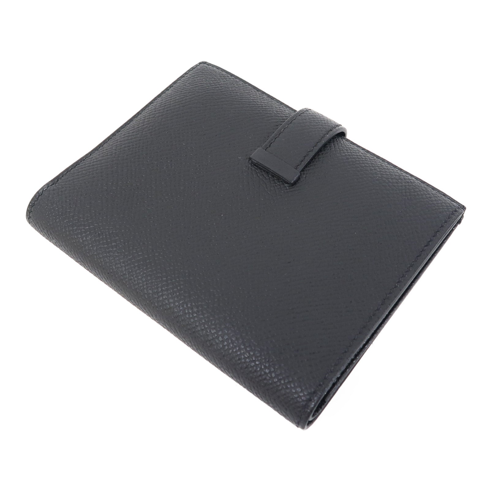HERMES Epsom皮革Bearn Compact Wallet銀扣錢包黑色