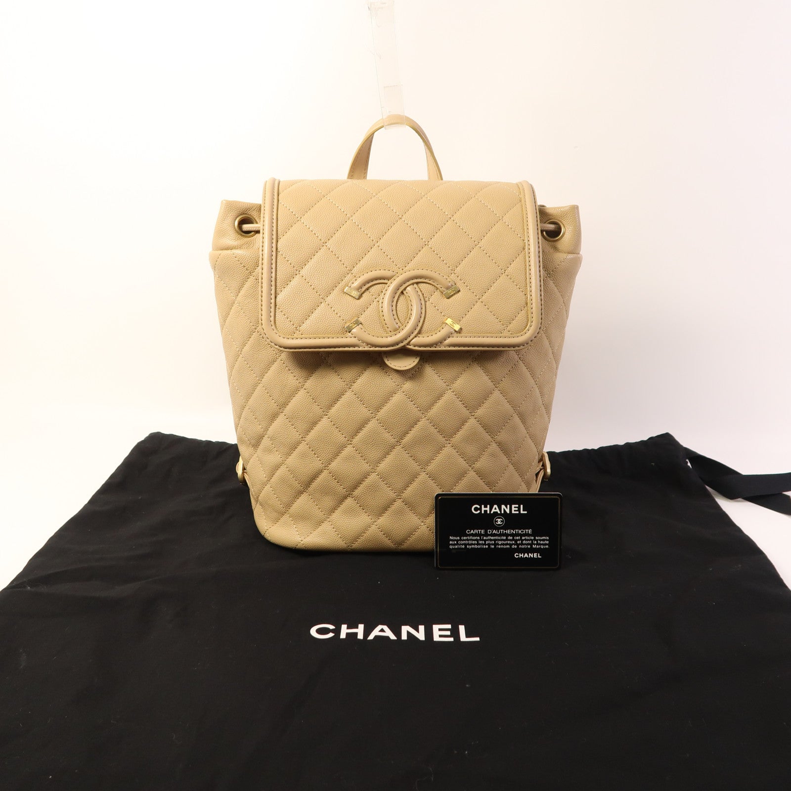 CHANEL 牛皮皮革Filigree Backpack金扣背包