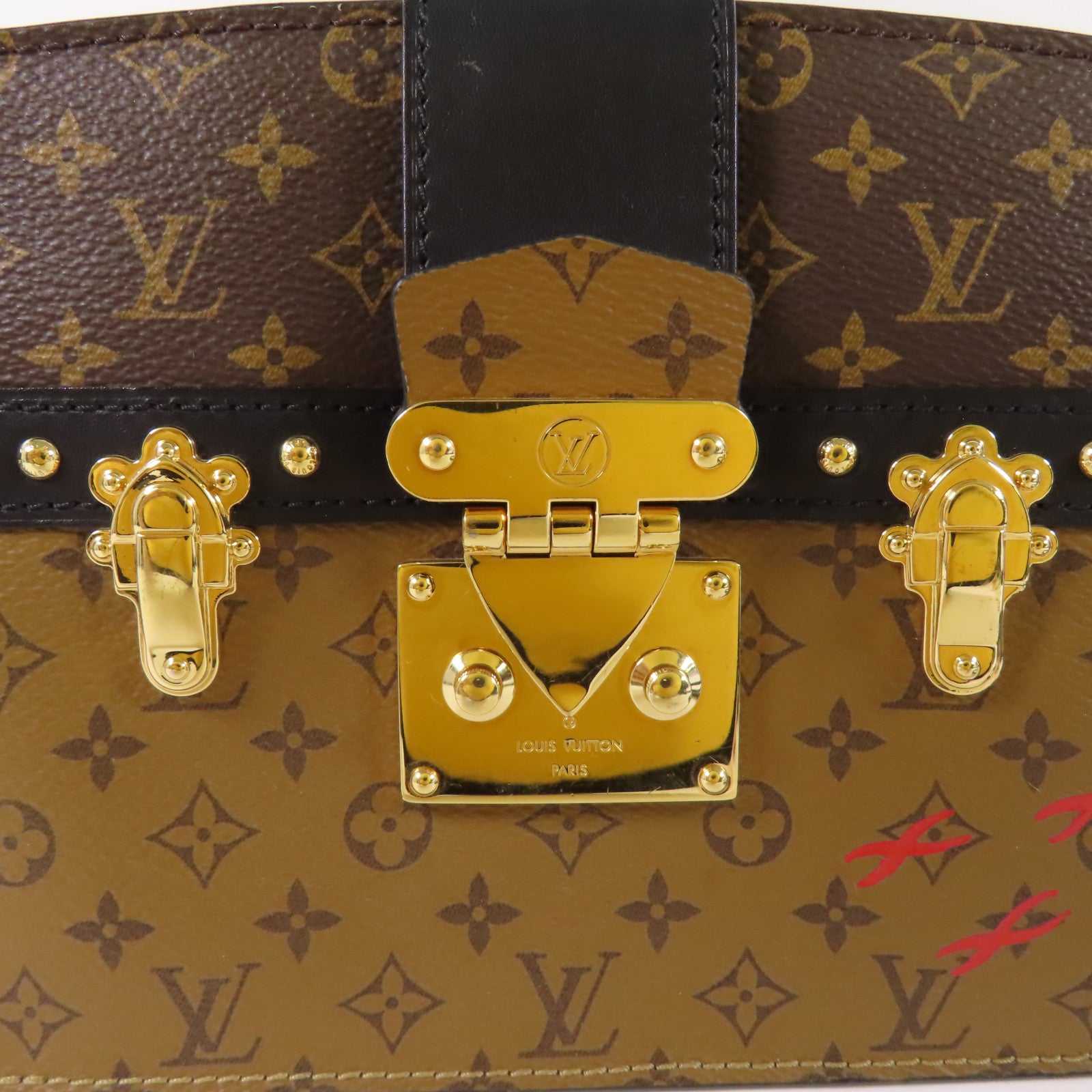 LOUIS VUITTON Monogram Reverse Trunk Clutch金扣肩背袋棕色