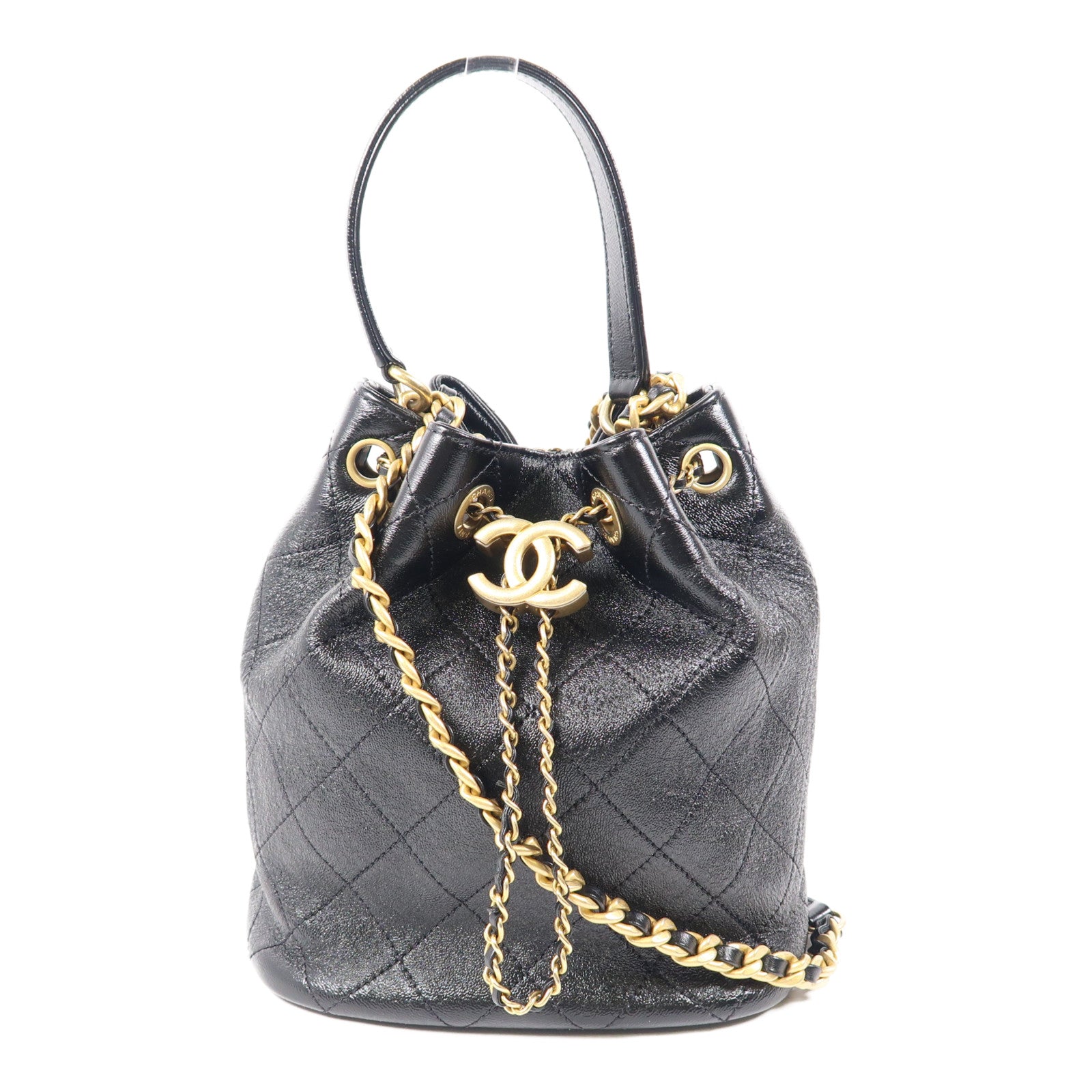 CHANEL 牛皮皮革Bucket Bag金扣手挽肩背兩用袋