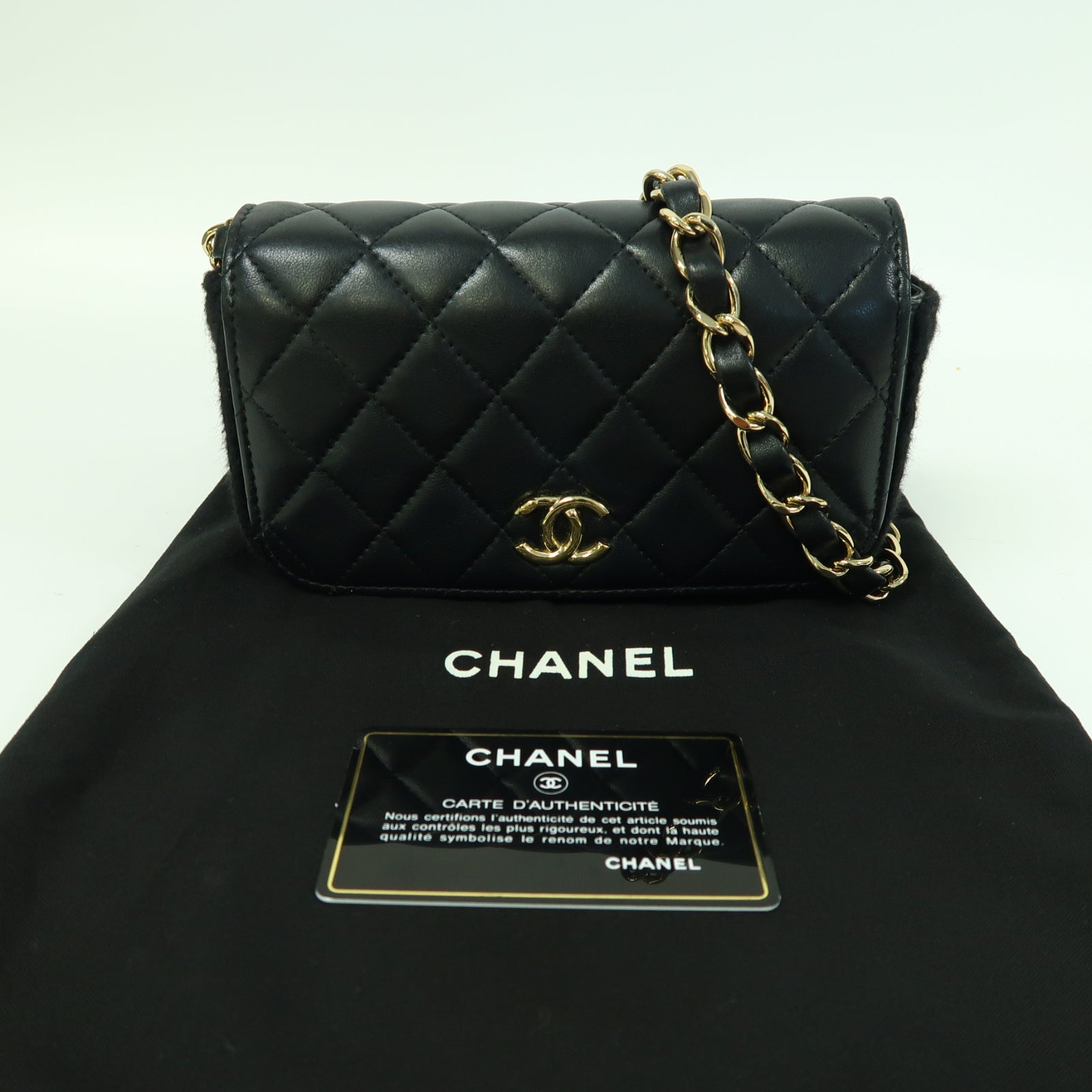 CHANEL 菱格羊皮皮革Chain Shoulder金扣鏈帶肩背袋黑色