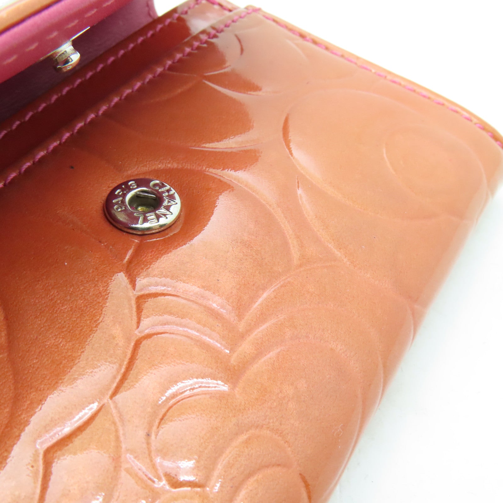 CHANEL 漆皮皮革Card Case銀扣卡片套橙色