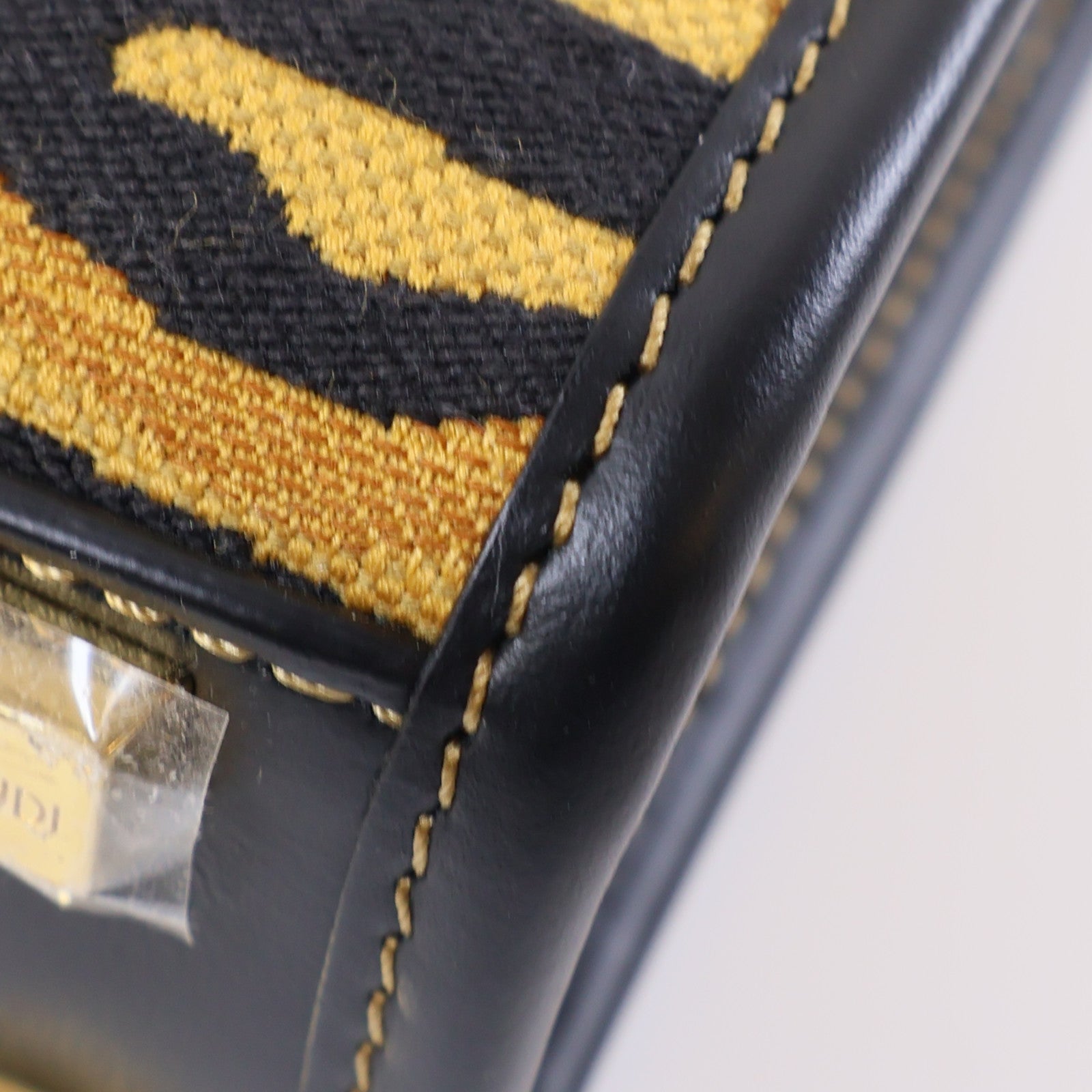 FENDI GHW Mini Sunshine Shopper 2 Way Bag 8BS051 Leather/Canvas Brown/Black