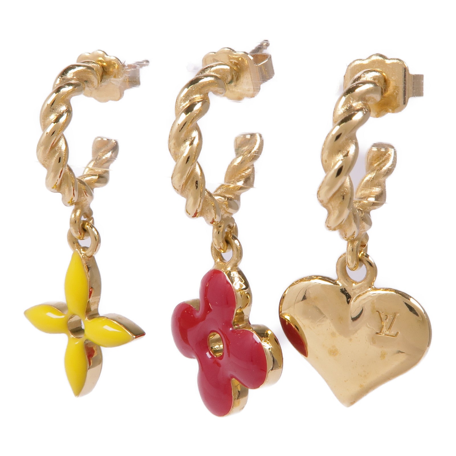 LOUIS VUITTON LV Sweet Monogram Earrings Metal Gold Red