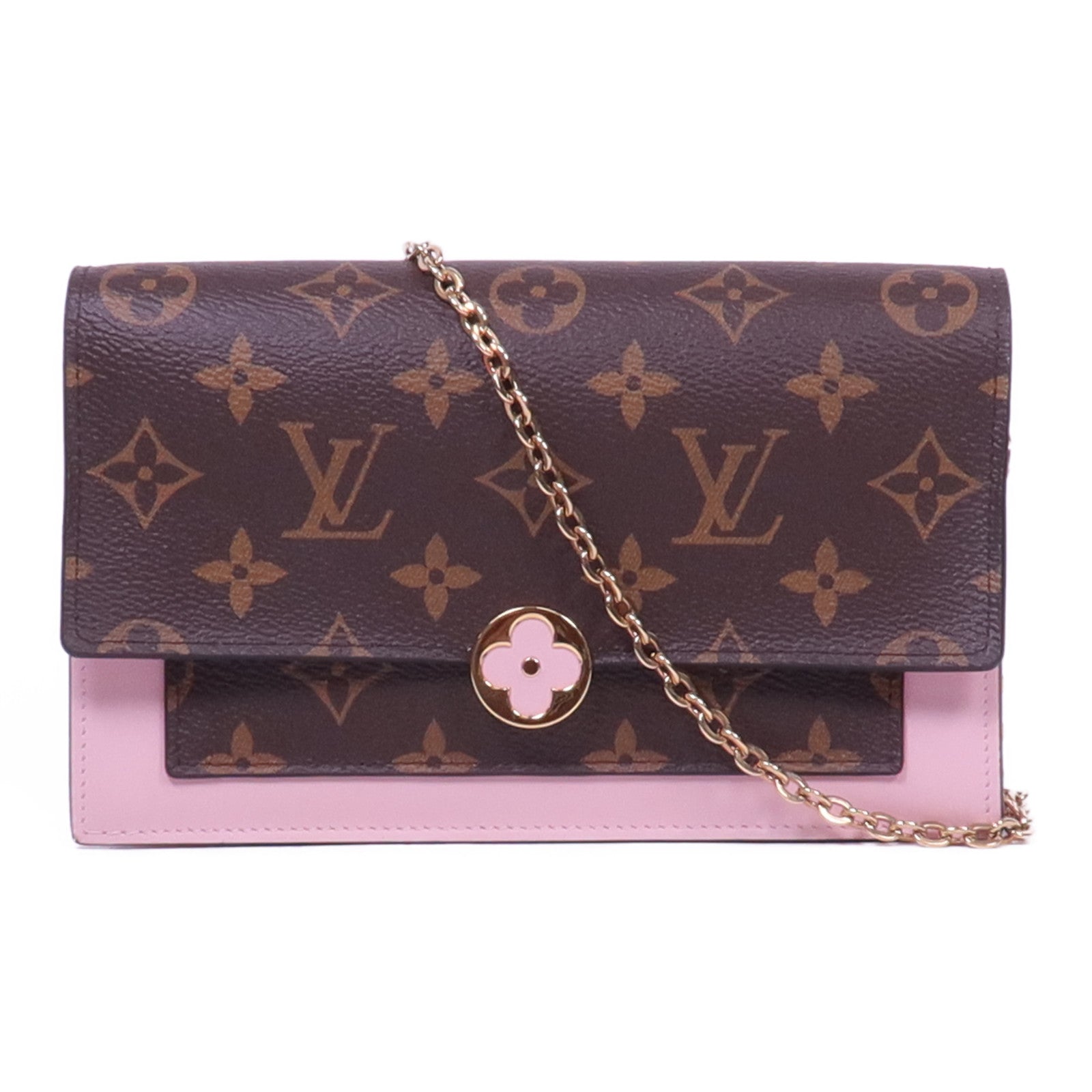 LOUIS VUITTON Monogram Flore Chain Wallet金扣鏈帶肩背袋