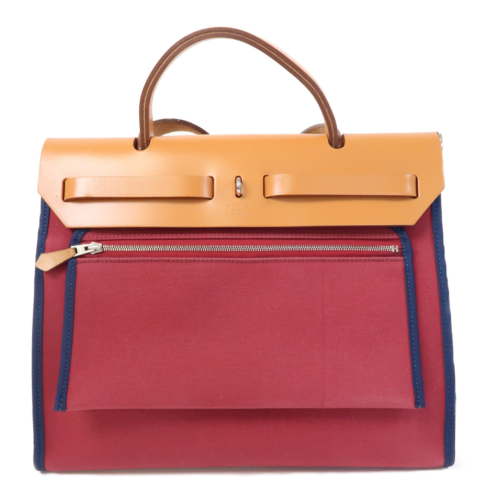 HERMES 帆布Herbag GM銀扣手挽肩背兩用袋紅色