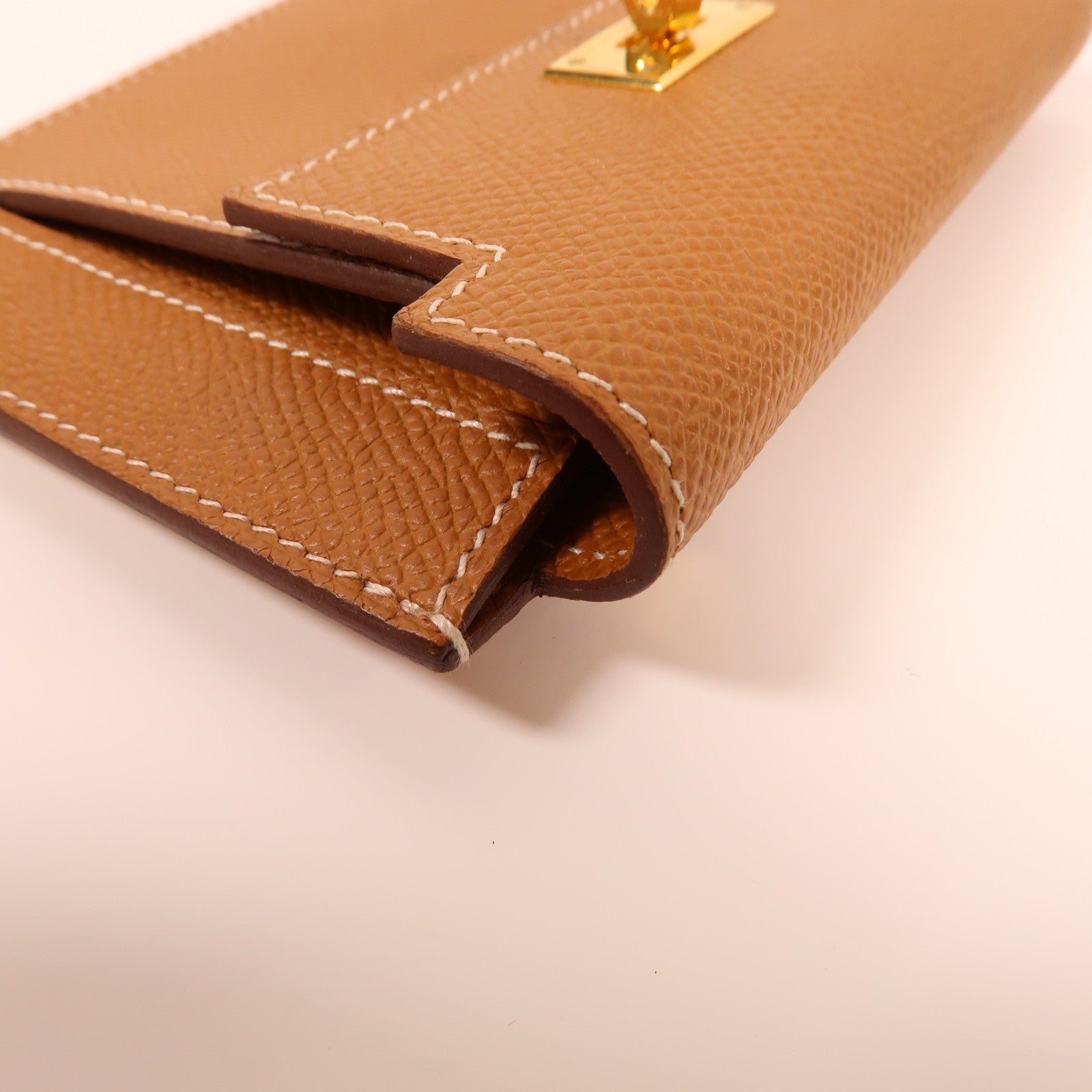 HERMES Epsom皮革Kelly Pocket Wallet金扣零錢包37 Gold
